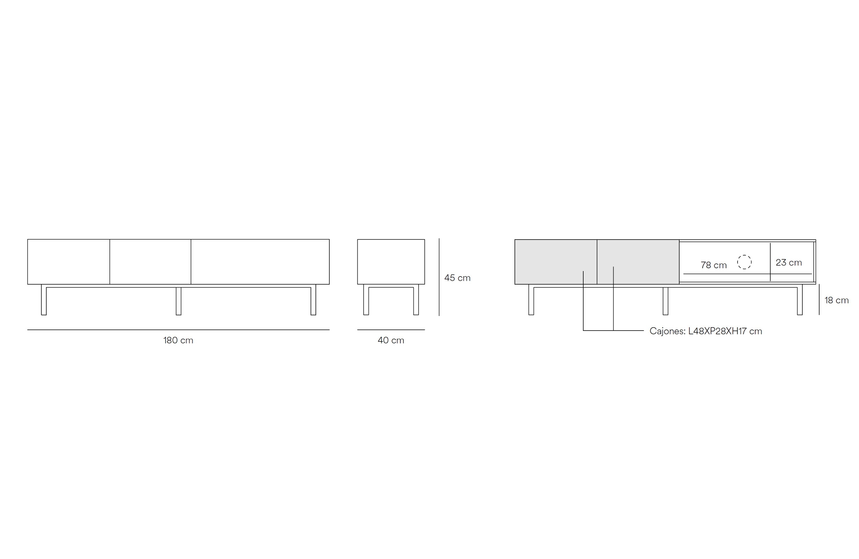 Meuble TV 2 tiroirs à abbattant 180x40 cm Arista de Teulat blanc