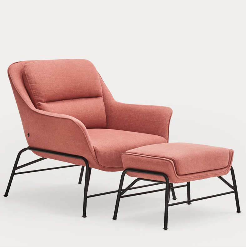 Repose-pieds en tissu corail avec structure en métal pour fauteuil Sadira
