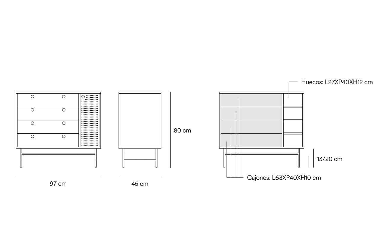 Commode 4 tiroirs 1 porte 97x45 cm Punto de Teulat blanche