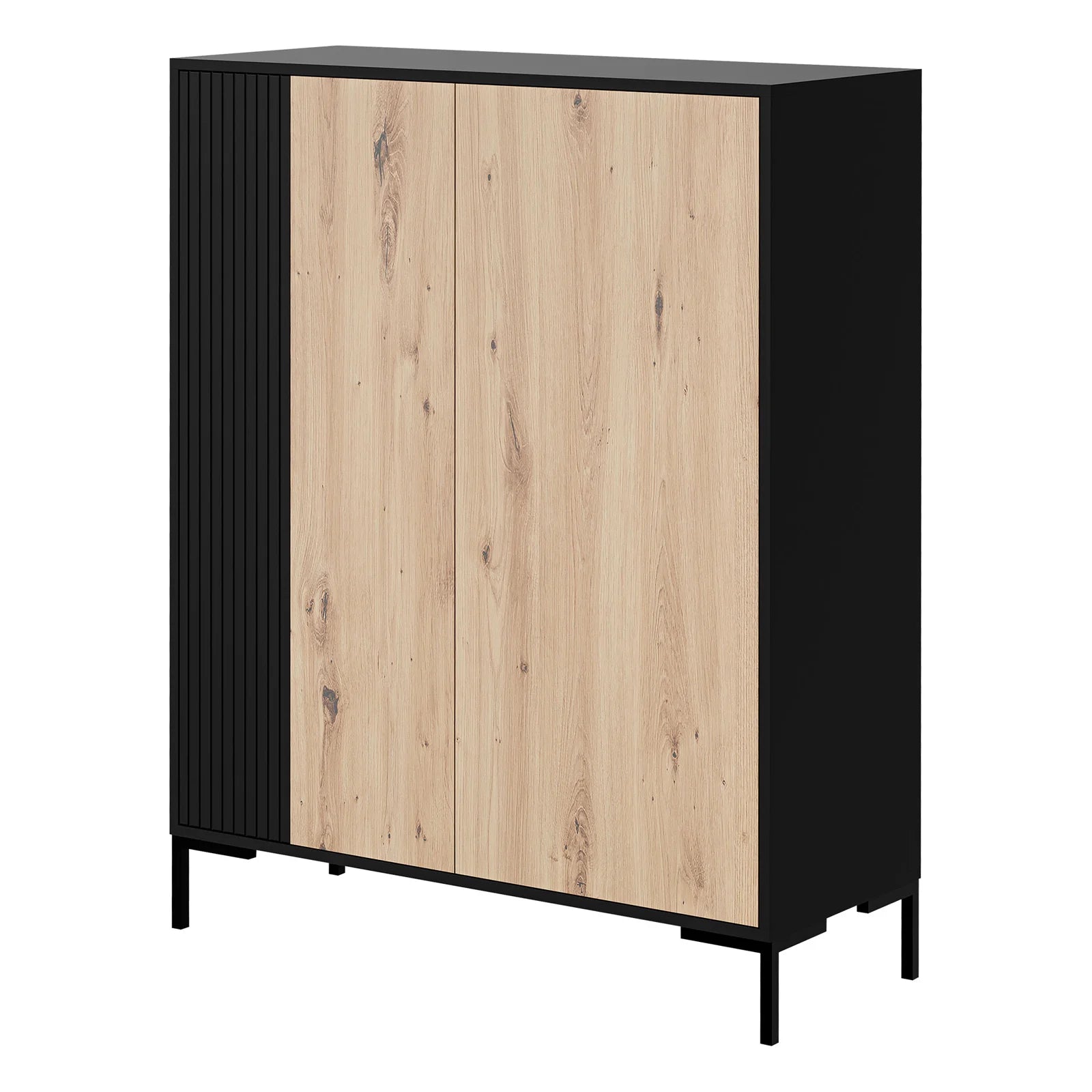 Buffet 2 portes avec pied en métal noir mat/chêne écrin 100x129 cm
