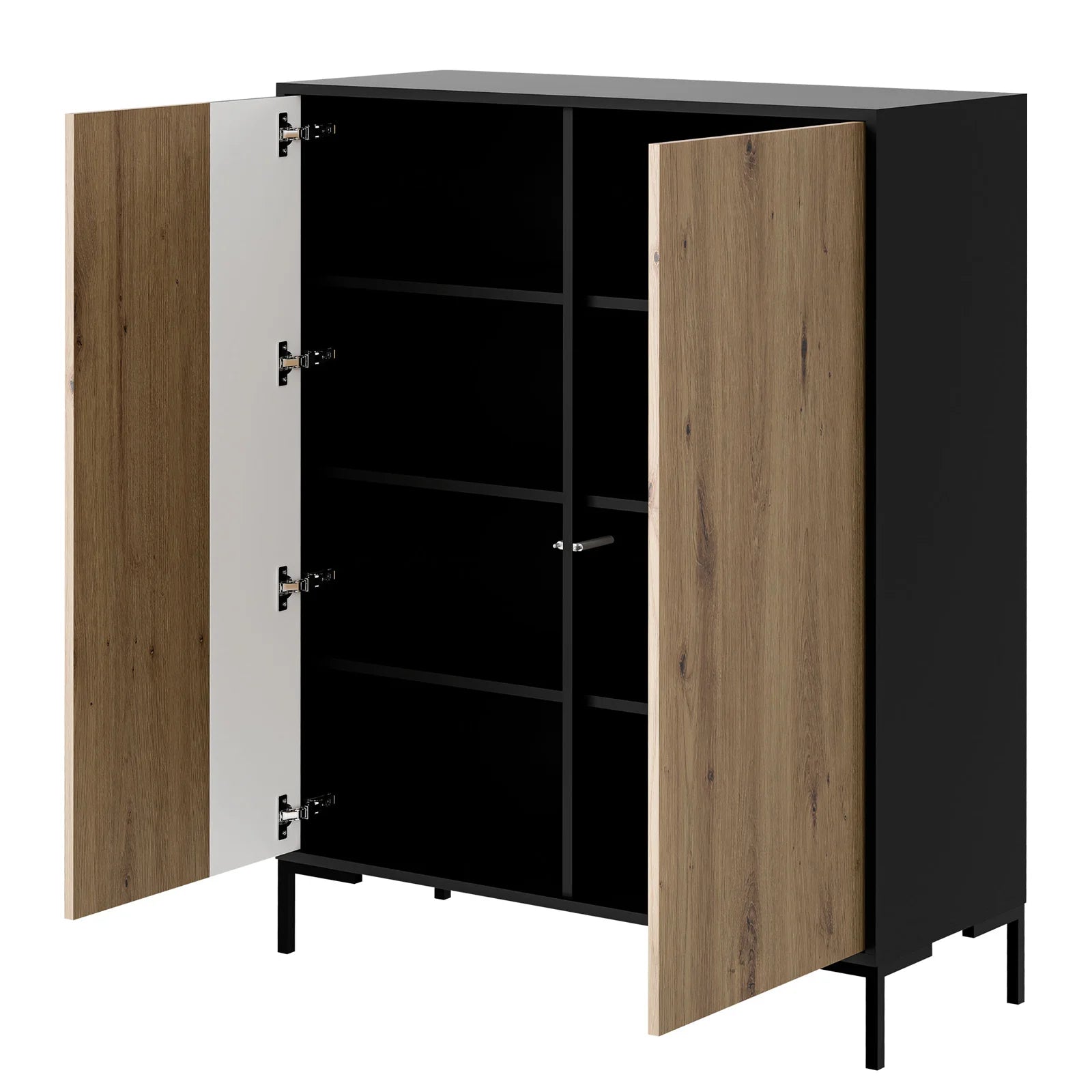 Buffet 2 portes avec pied en métal noir mat/chêne écrin 100x129 cm