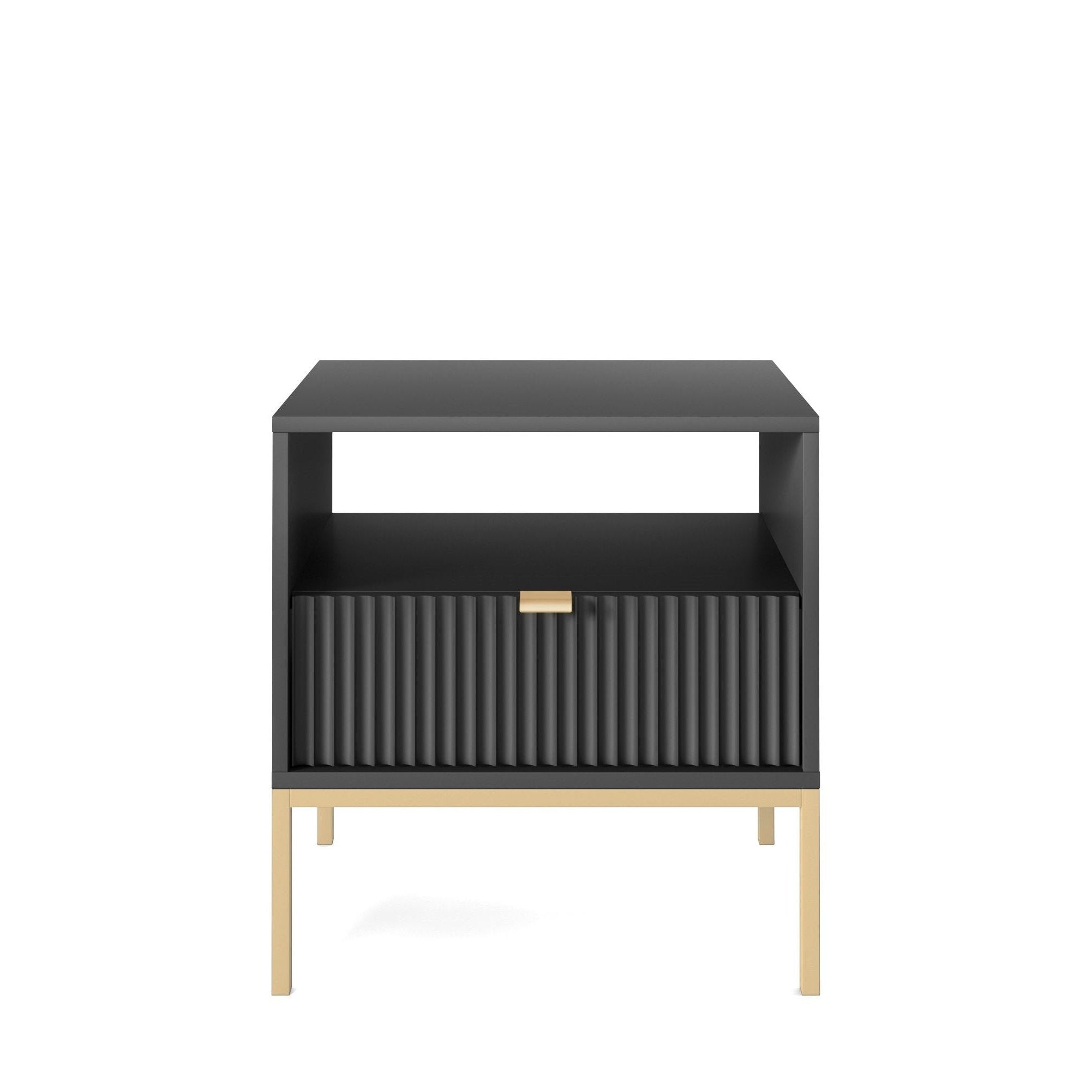 Table de chevet avec pieds en métal et 1 tiroir en bois laminé Miseno 54x56 cm