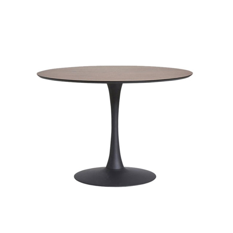 Table à manger noire Teiro Ø 110 avec plateau en noyer 