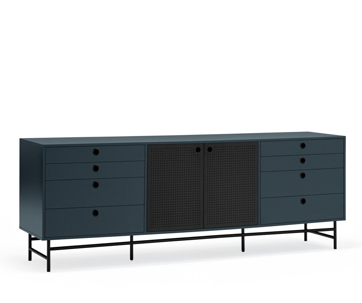 Buffet 8 tiroirs 2 portes 212x47 cm Punto de Teulat bleu