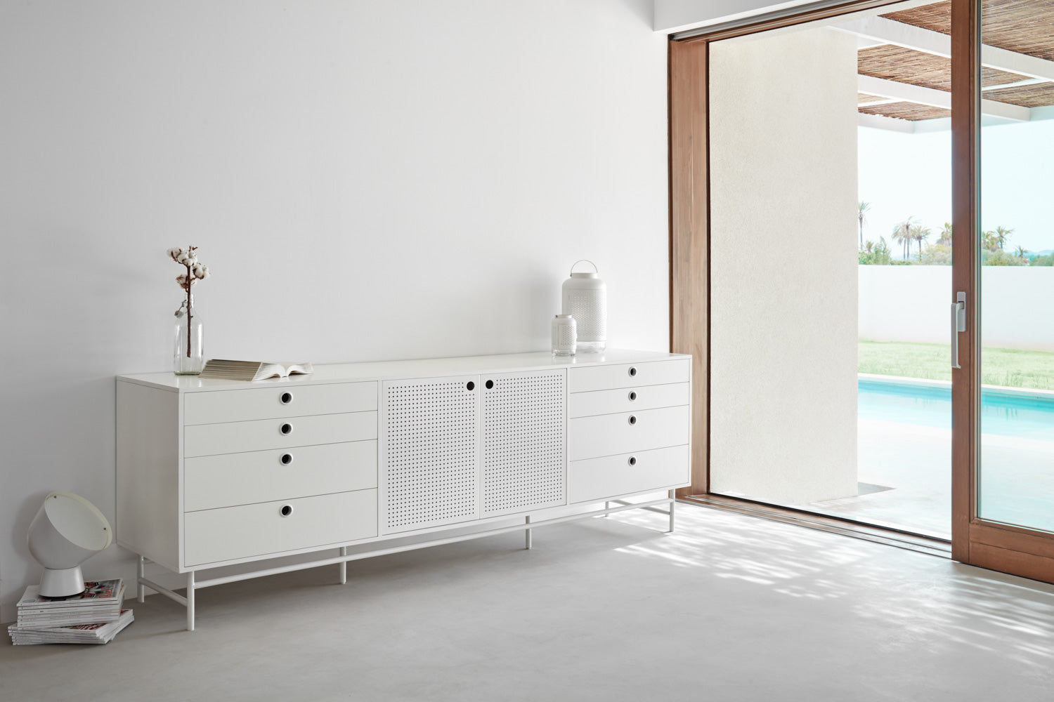 Buffet 8 tiroirs 2 portes 212x47 cm Punto de Teulat blanc