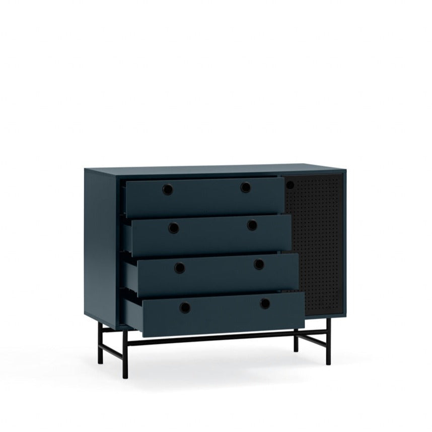 Commode 4 tiroirs 1 porte 97x45 cm Punto de Teulat bleue