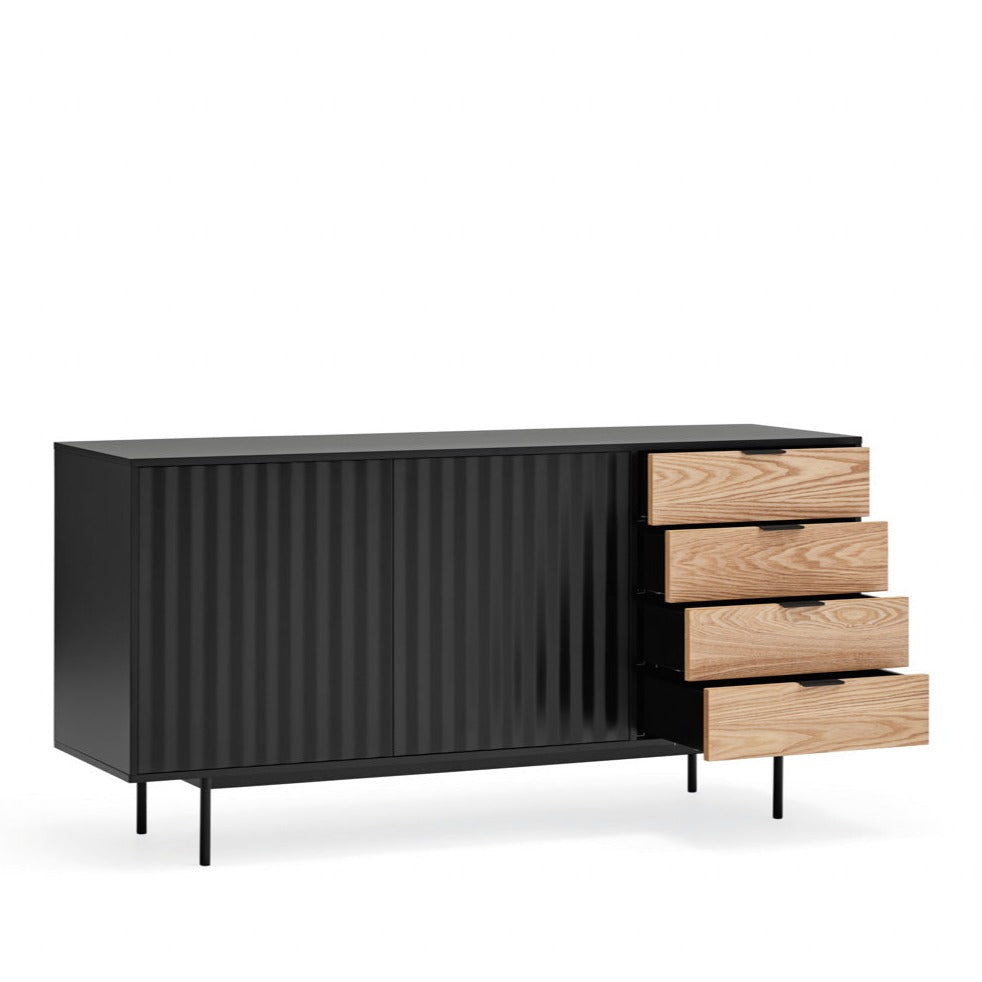 Buffet 2 portes 4 tiroirs 160x47 cm Sierra de Teulat noir et chêne clair