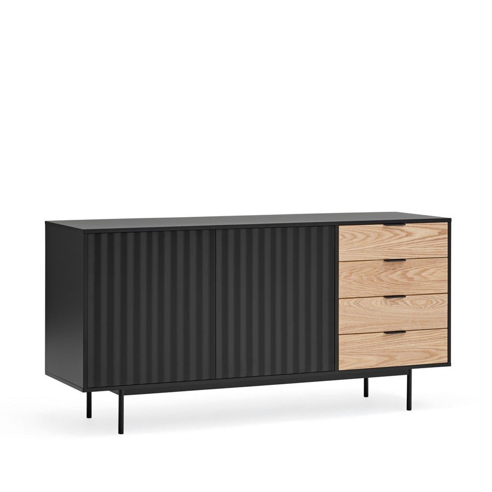 Buffet 2 portes 4 tiroirs 160x47 cm Sierra de Teulat noir et chêne clair