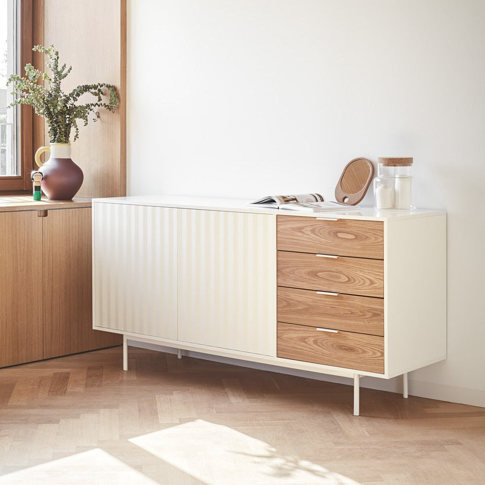Buffet 4 tiroirs 2 portes 160x47 cm Sierra de Teulat blanc et chêne clair 