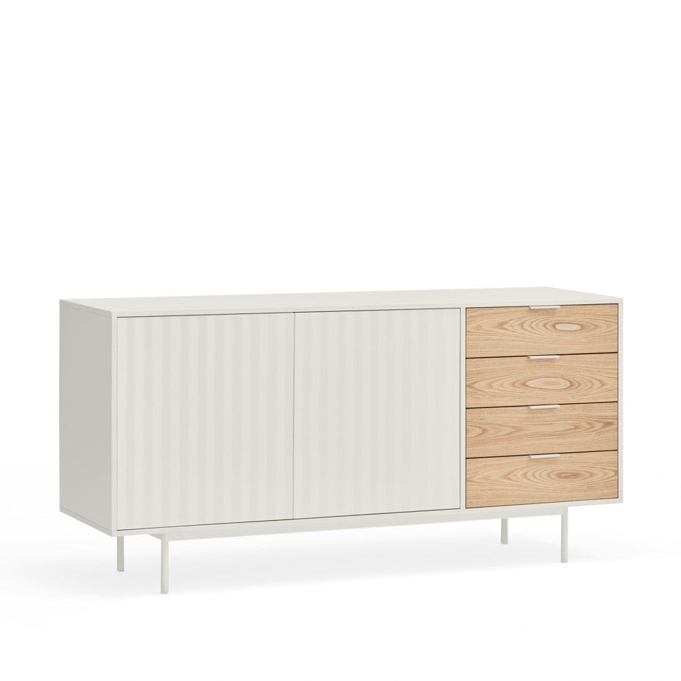 Buffet 4 tiroirs 2 portes 160x47 cm Sierra de Teulat blanc et chêne clair 