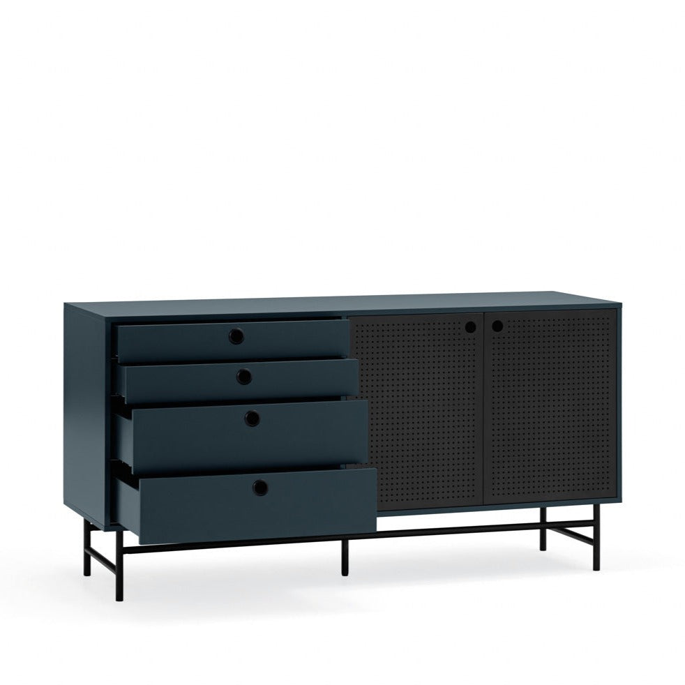 Buffet 4 tiroirs 2 portes 150x47 cm Punto de Teulat bleu