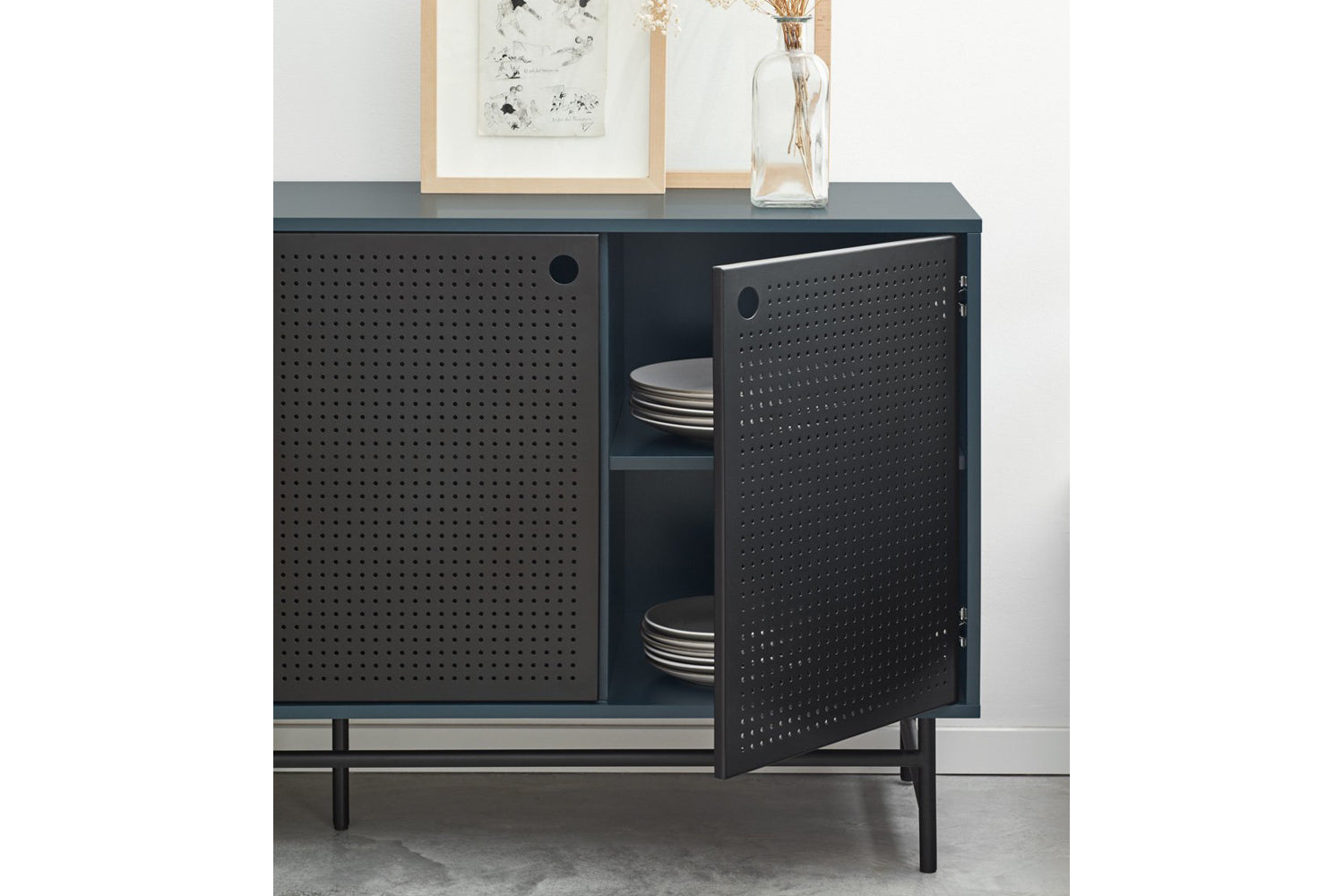 Buffet 4 tiroirs 2 portes 150x47 cm Punto de Teulat bleu