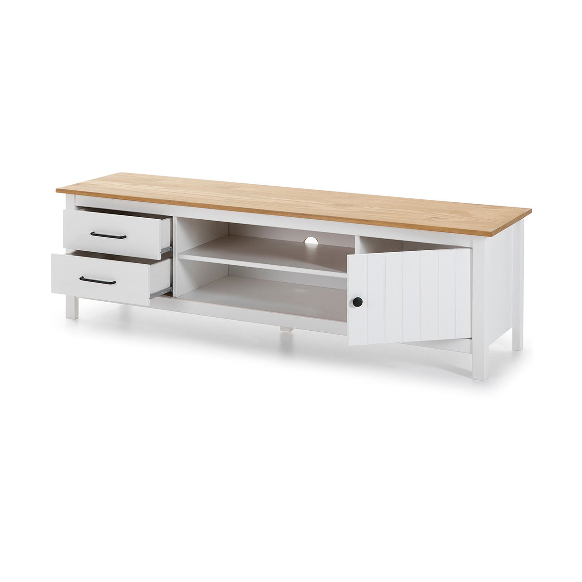Meuble TV en bois blanc deux tiroirs 158 x 40 cm Triversa