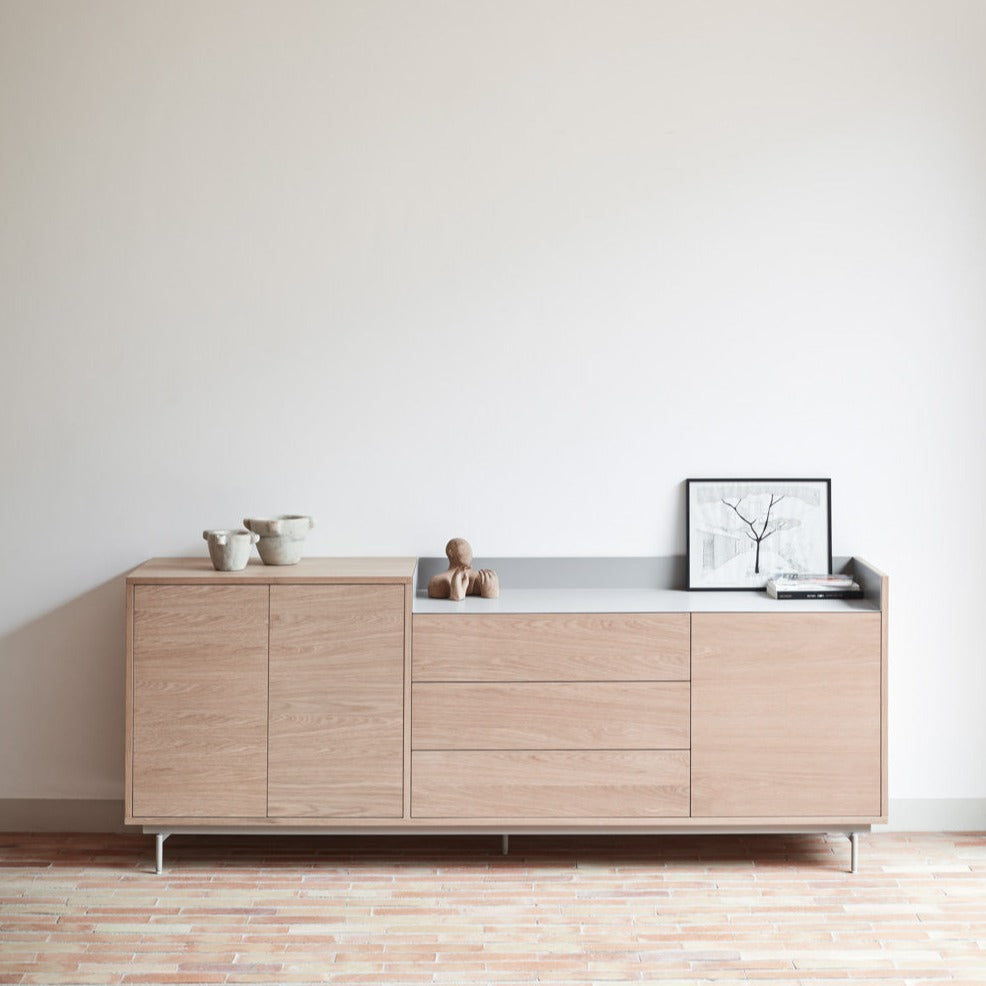 Buffet 3 portes 3 tiroirs 200x45 cm Valley de Teulat  chêne/gris lumineux 