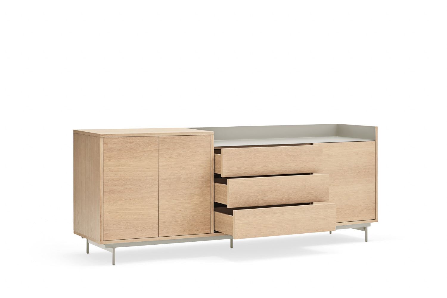 Buffet 3 portes 3 tiroirs 200x45 cm Valley de Teulat  chêne/gris lumineux 