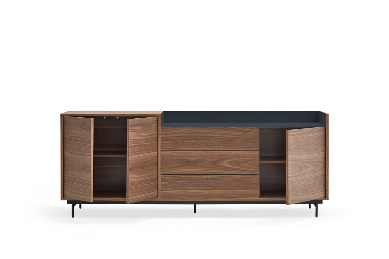 Buffet 3 portes 3 tiroirs 200x45 cm Valley de Teulat noyer/bleu