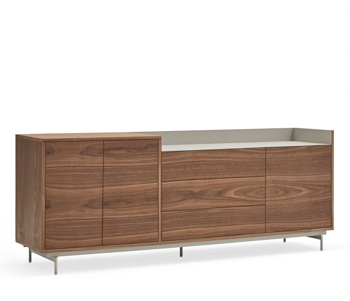 Buffet 3 portes 3 tiroirs 200x45 cm Valley deTeulat noyer/gris