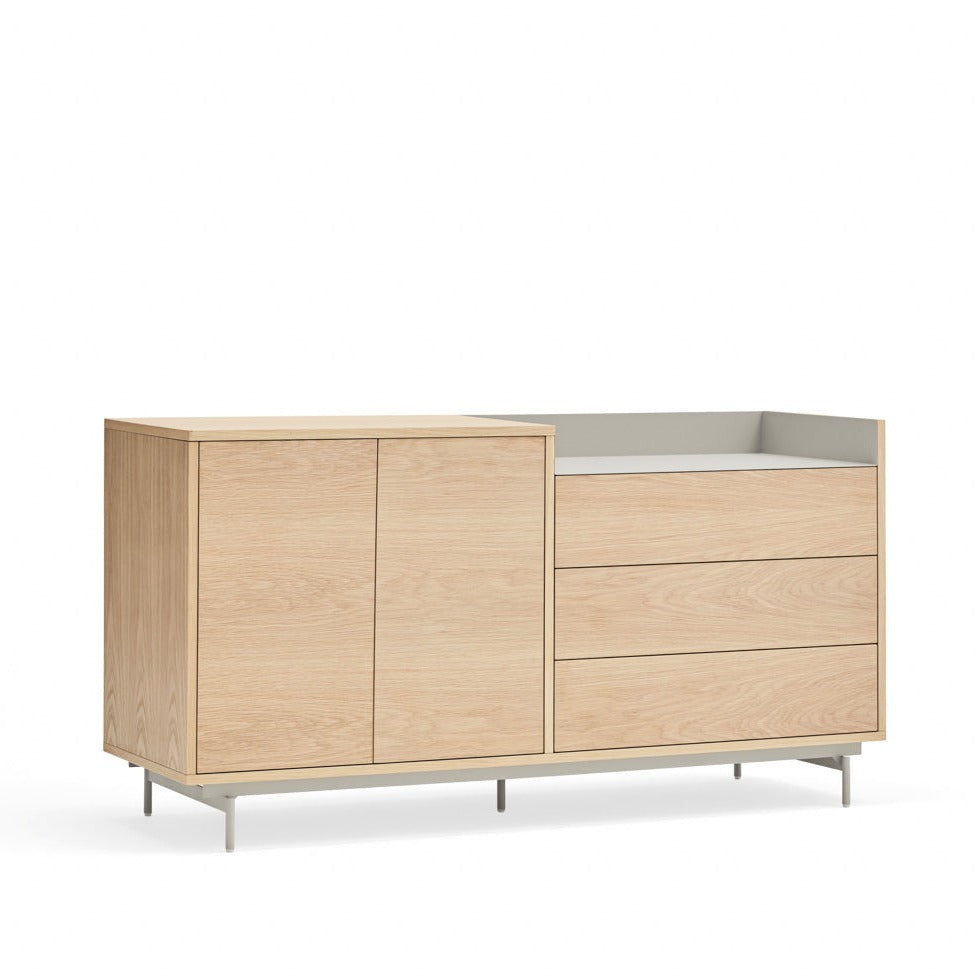 Buffet 3 tiroirs 2 portes 150x45 cm Valley de Teulat chêne/gris clair