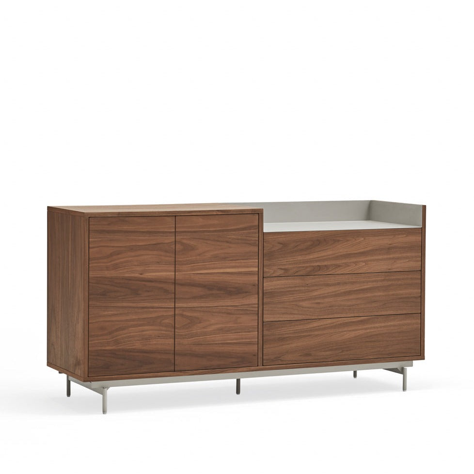 Buffet 3 tiroirs 2 portes 150x45 cm Valley de Teulat noyer/gris clair