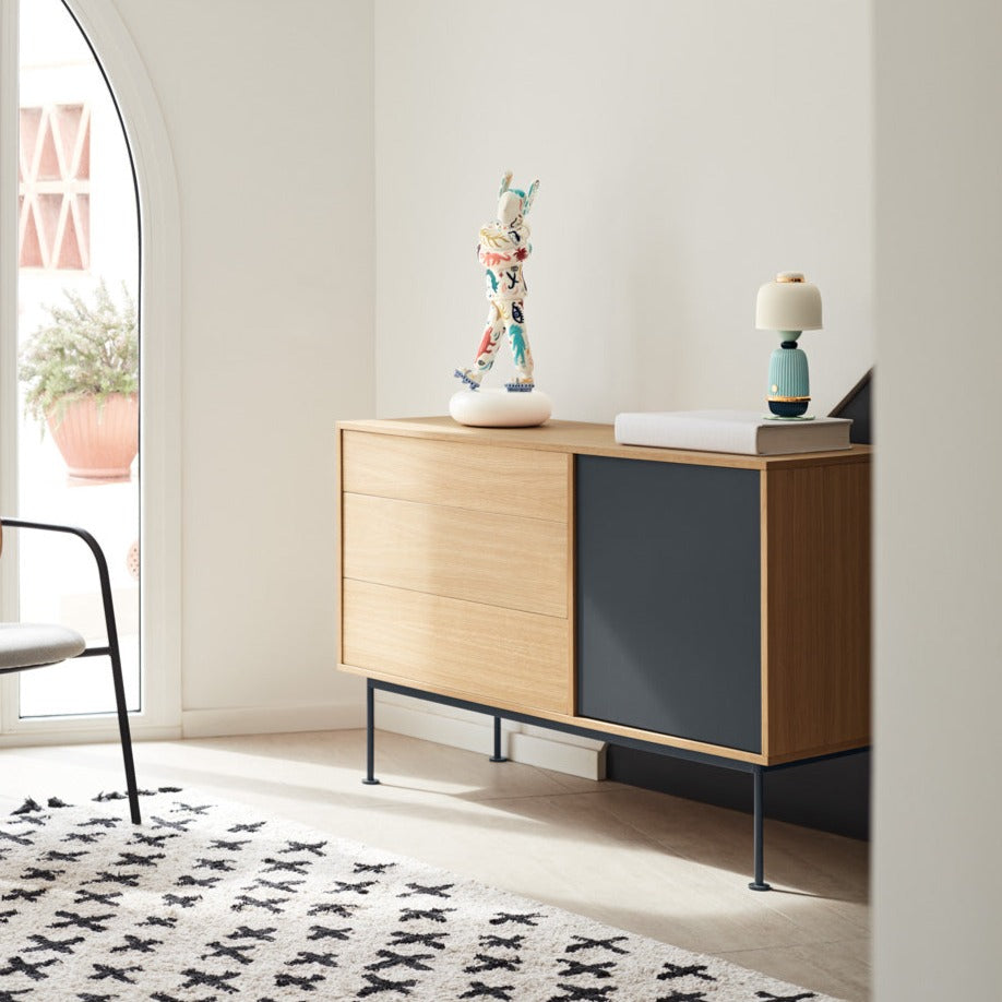Buffet 3 tiroirs 1 porte 128x81 cm Yoko par Teulat chêne gris anthracite 