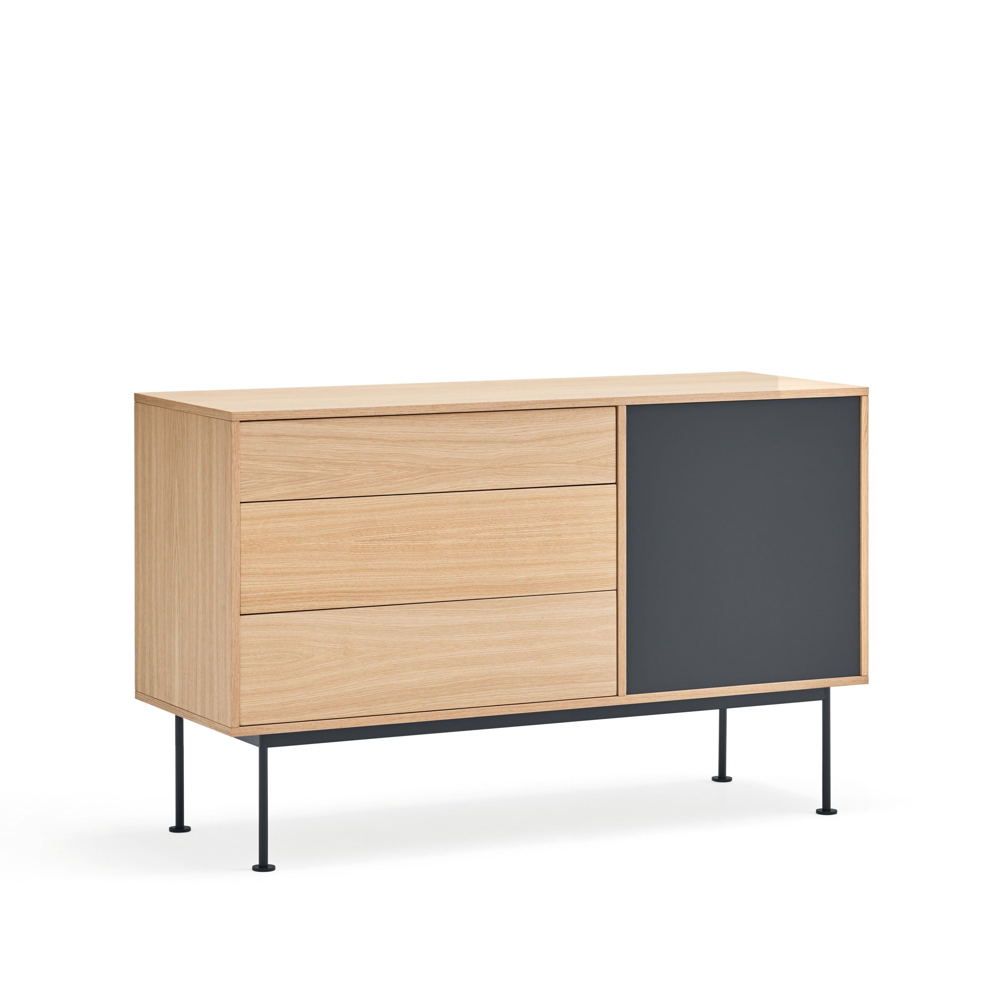 Buffet 3 tiroirs 1 porte 128x81 cm Yoko par Teulat chêne gris anthracite 