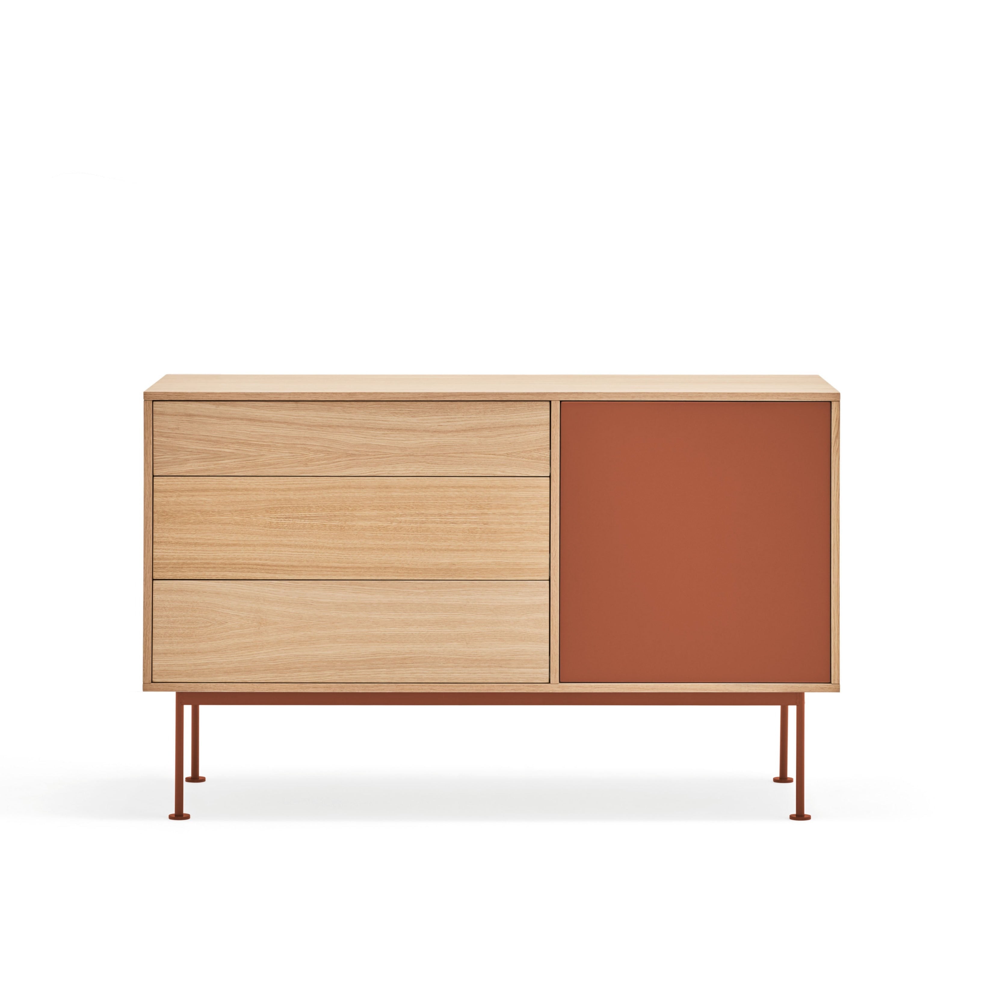 Buffet 3 tiroirs 1 porte 128x81 cm Yoko par Teulat chêne terre cuite