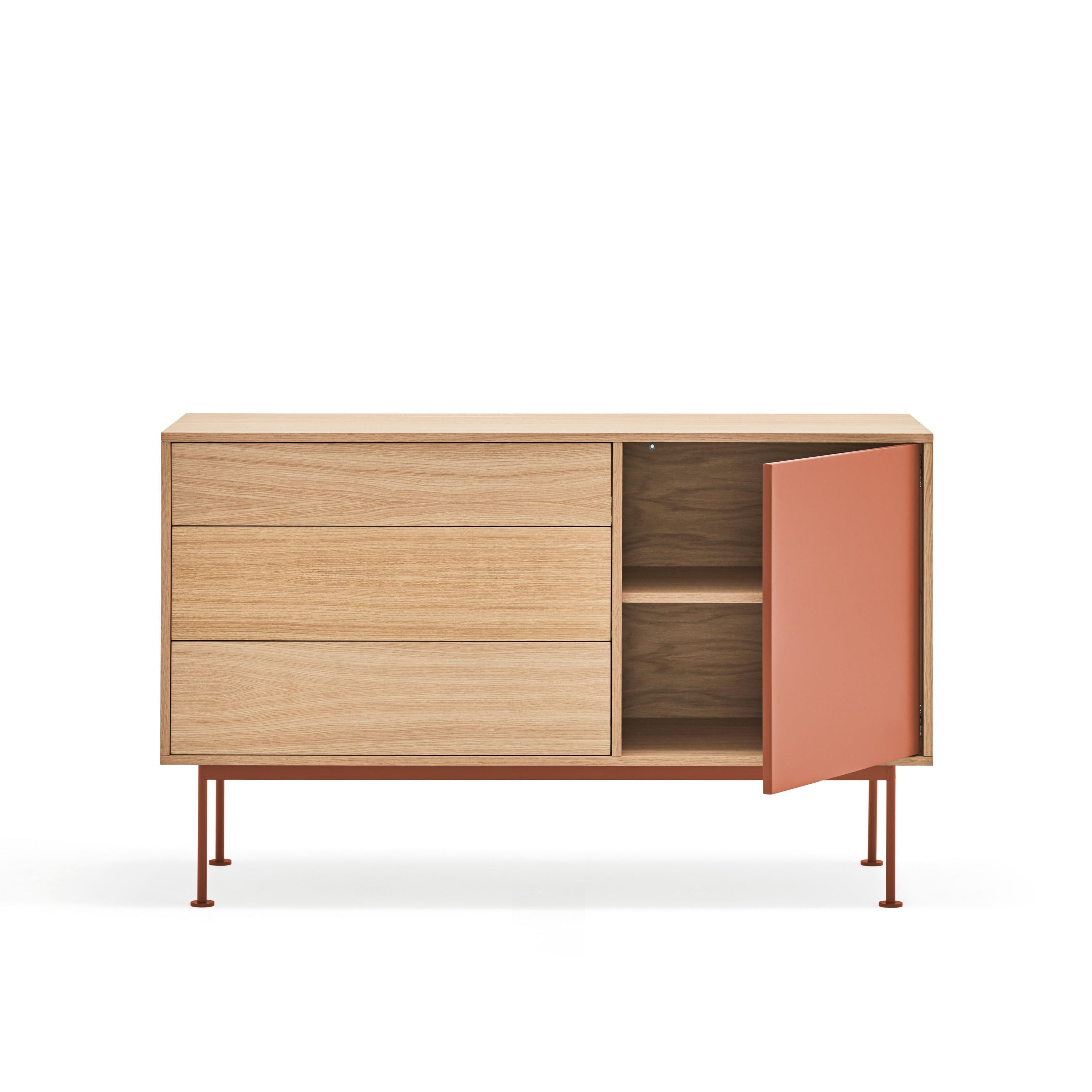 Buffet 3 tiroirs 1 porte 128x81 cm Yoko par Teulat chêne terre cuite