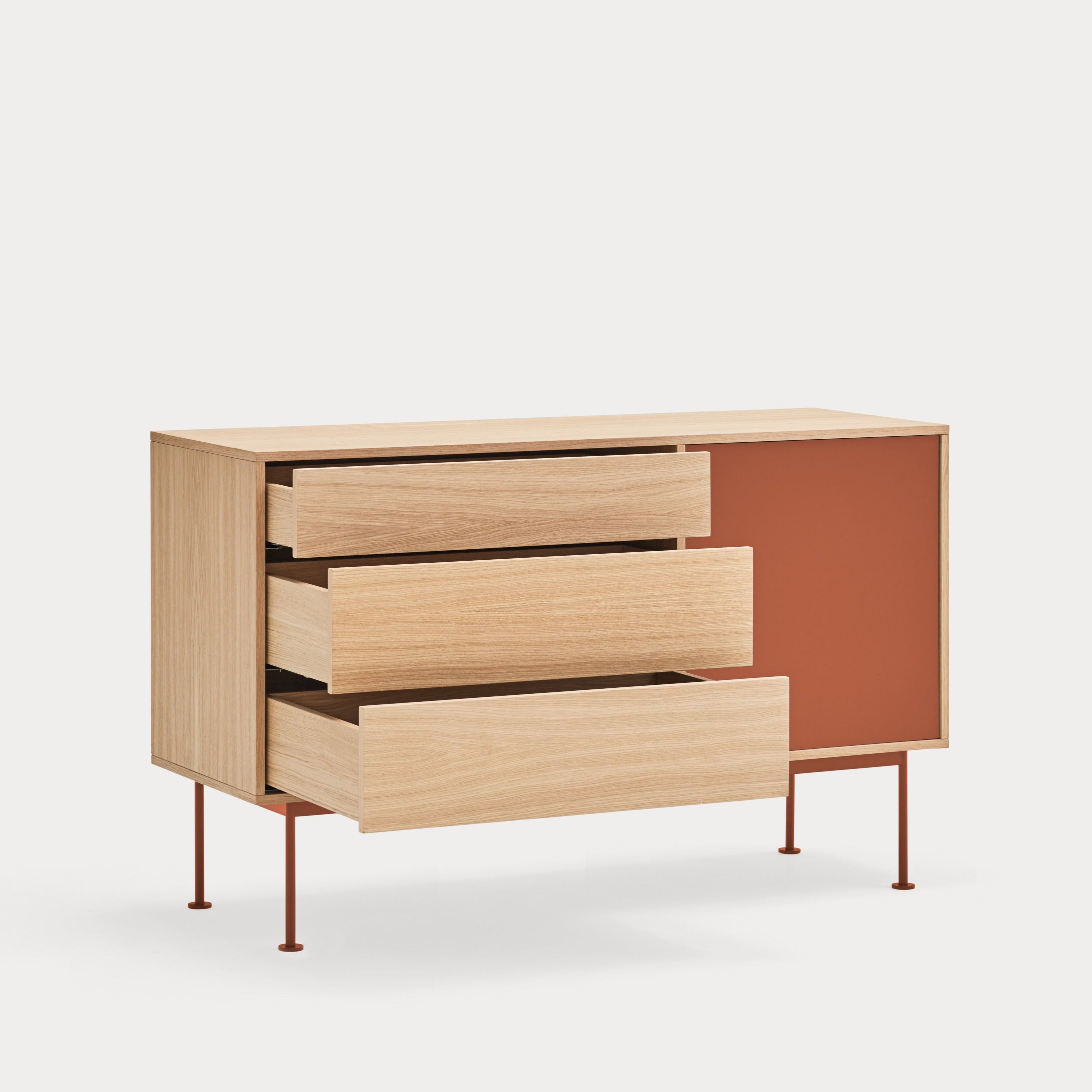 Buffet 3 tiroirs 1 porte 128x81 cm Yoko par Teulat chêne terre cuite