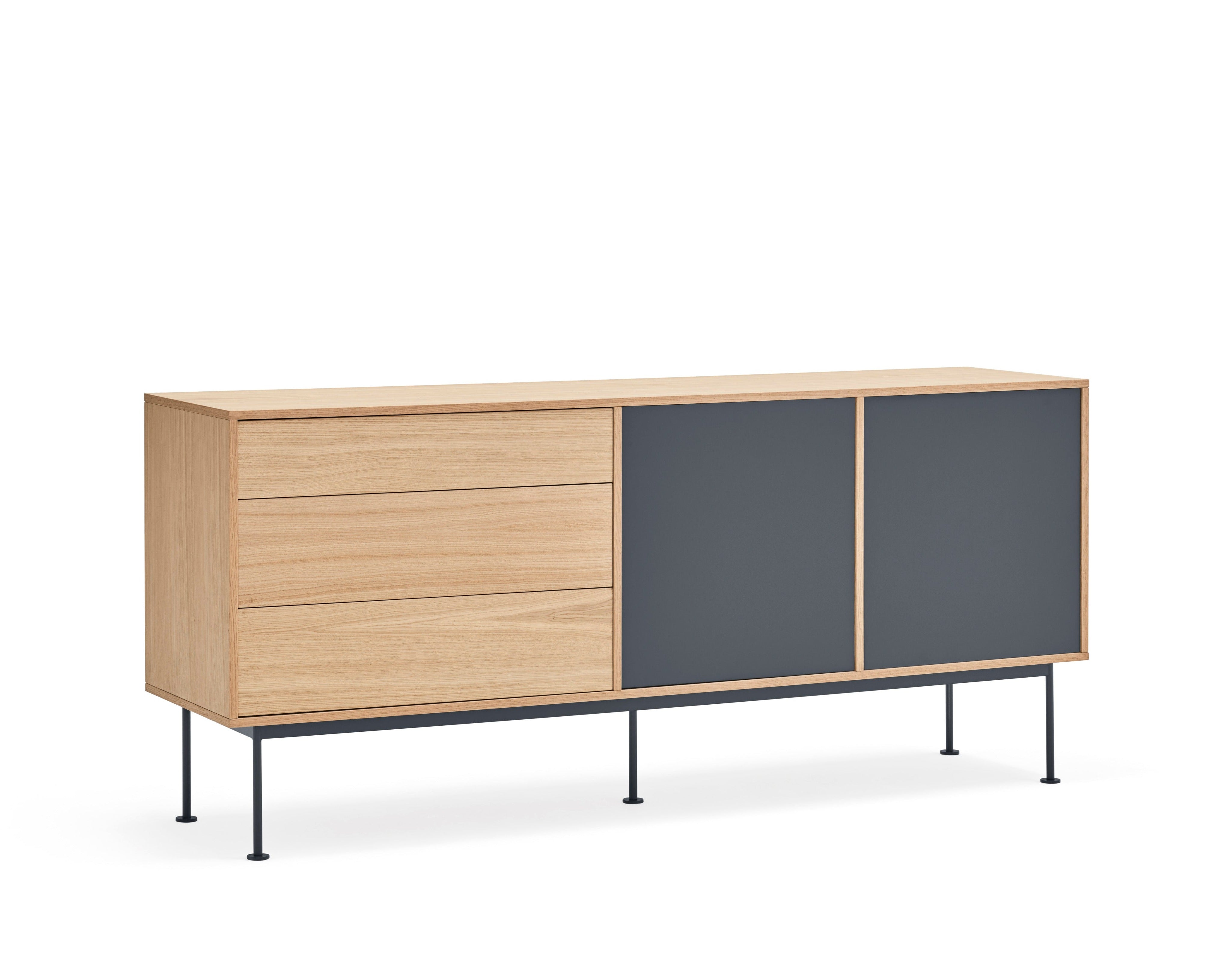 Buffet 3 tiroirs 2 portes 180x81 cm Yoko par Teulat chêne gris anthracite 