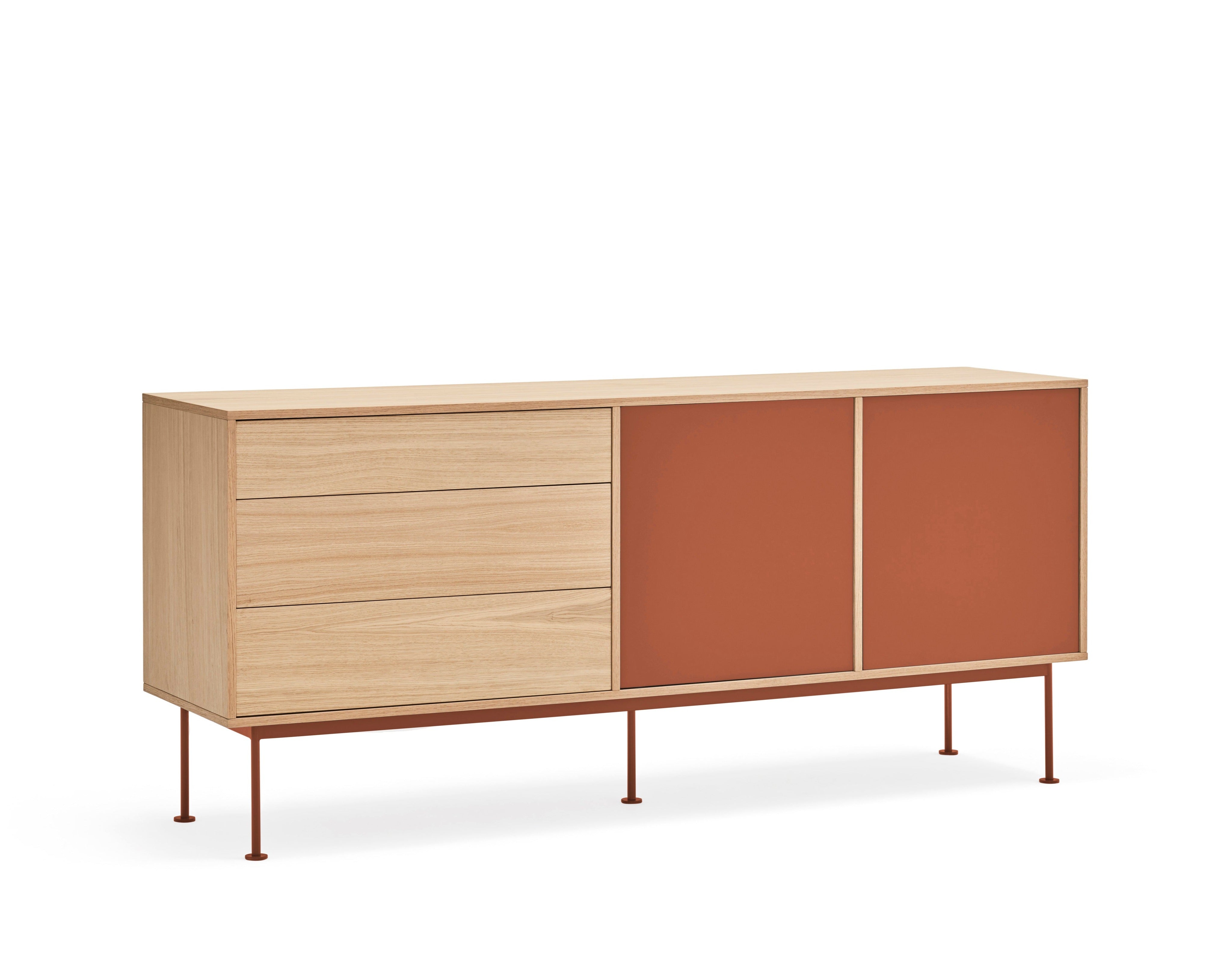 Buffet 3 tiroirs 2 portes 180x81 cm Yoko par Teulat chêne terre cuite 