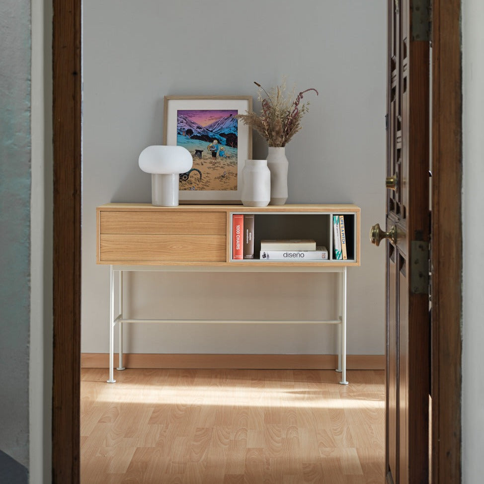 Console 2 tiroirs 120x80 cm Yoko par Teulat chêne crème 