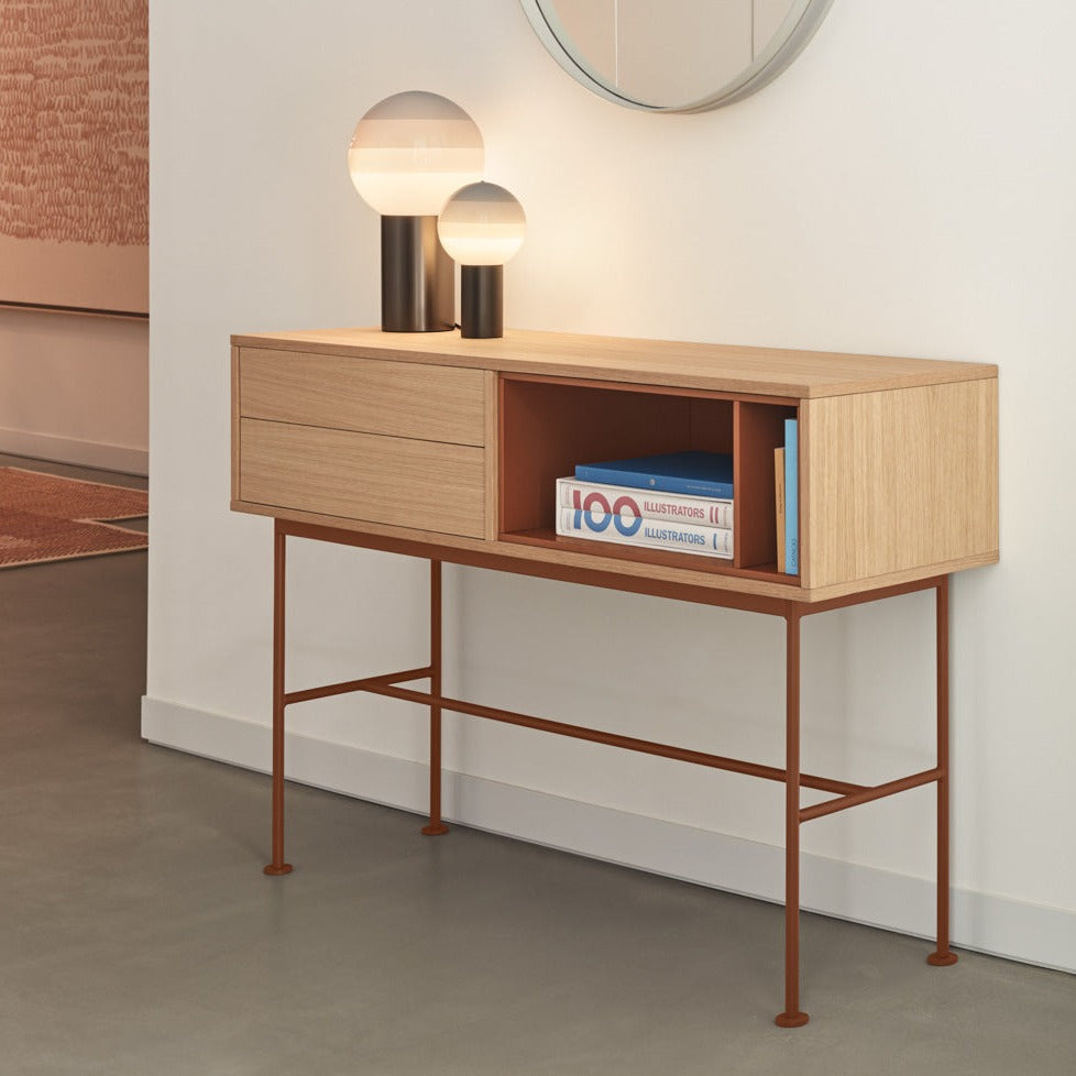 Console 2 tiroirs 120x80 cm Yoko par Teulat chêne et terre cuite 