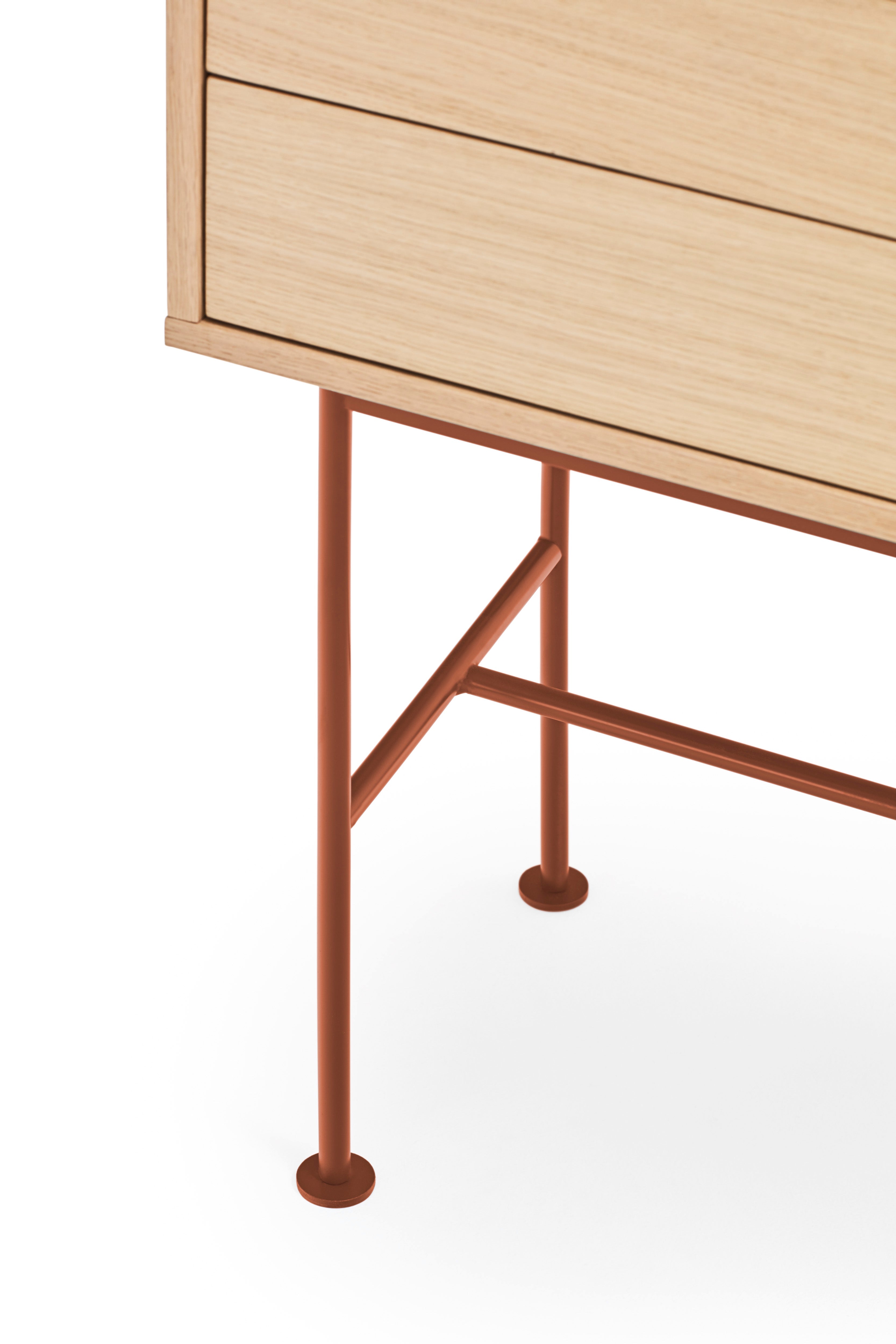 Console 2 tiroirs 120x80 cm Yoko par Teulat chêne et terre cuite 