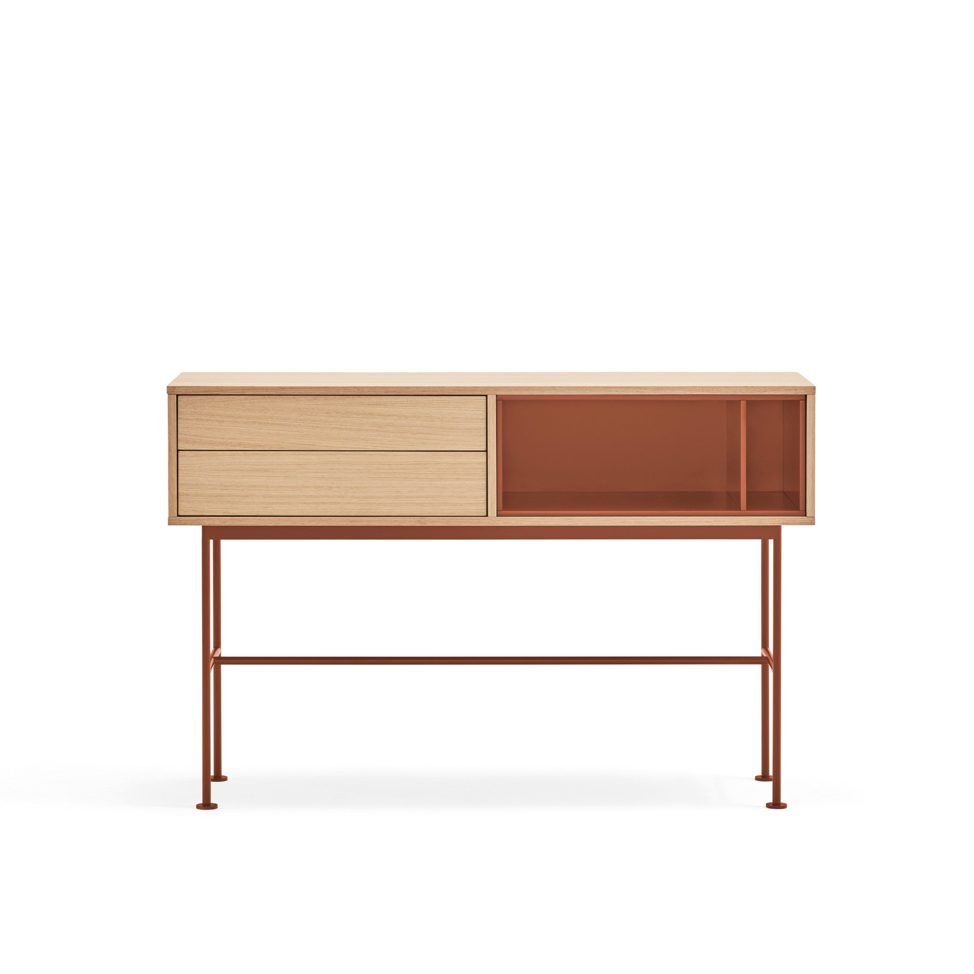 Console 2 tiroirs 120x80 cm Yoko par Teulat chêne et terre cuite 