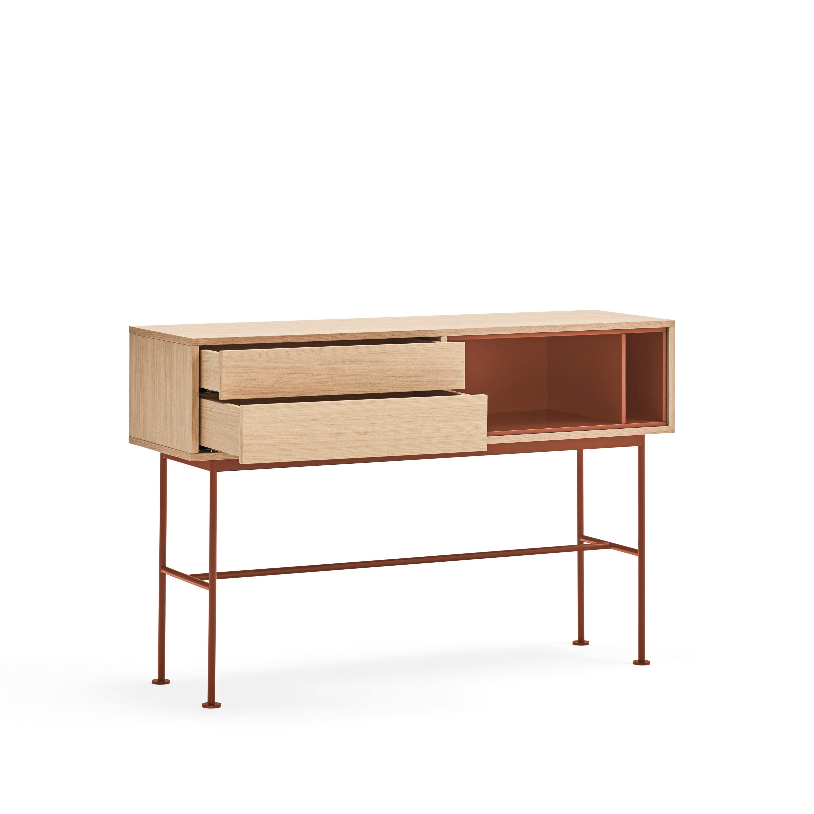 Console 2 tiroirs 120x80 cm Yoko par Teulat chêne et terre cuite 