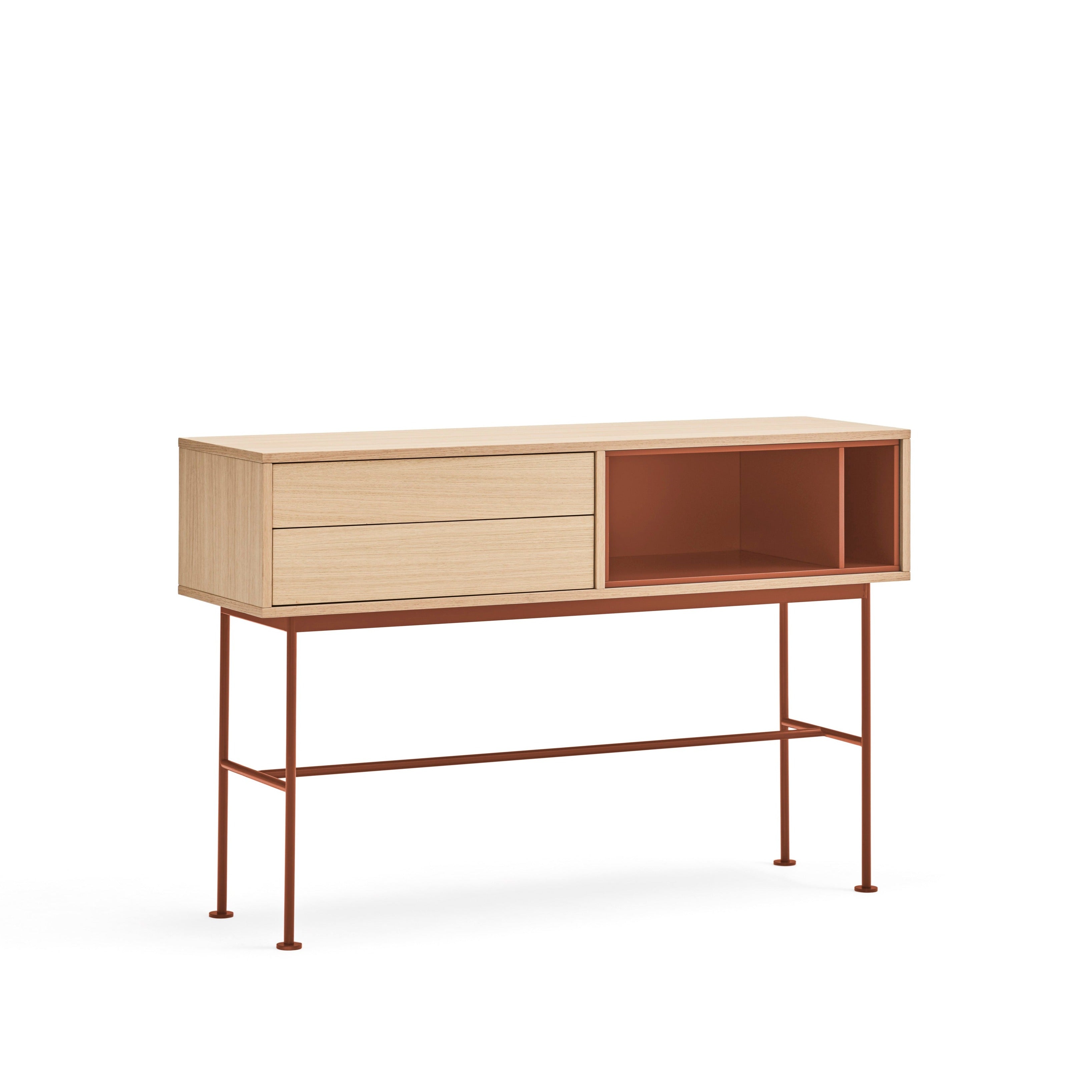 Console 2 tiroirs 120x80 cm Yoko par Teulat chêne et terre cuite 