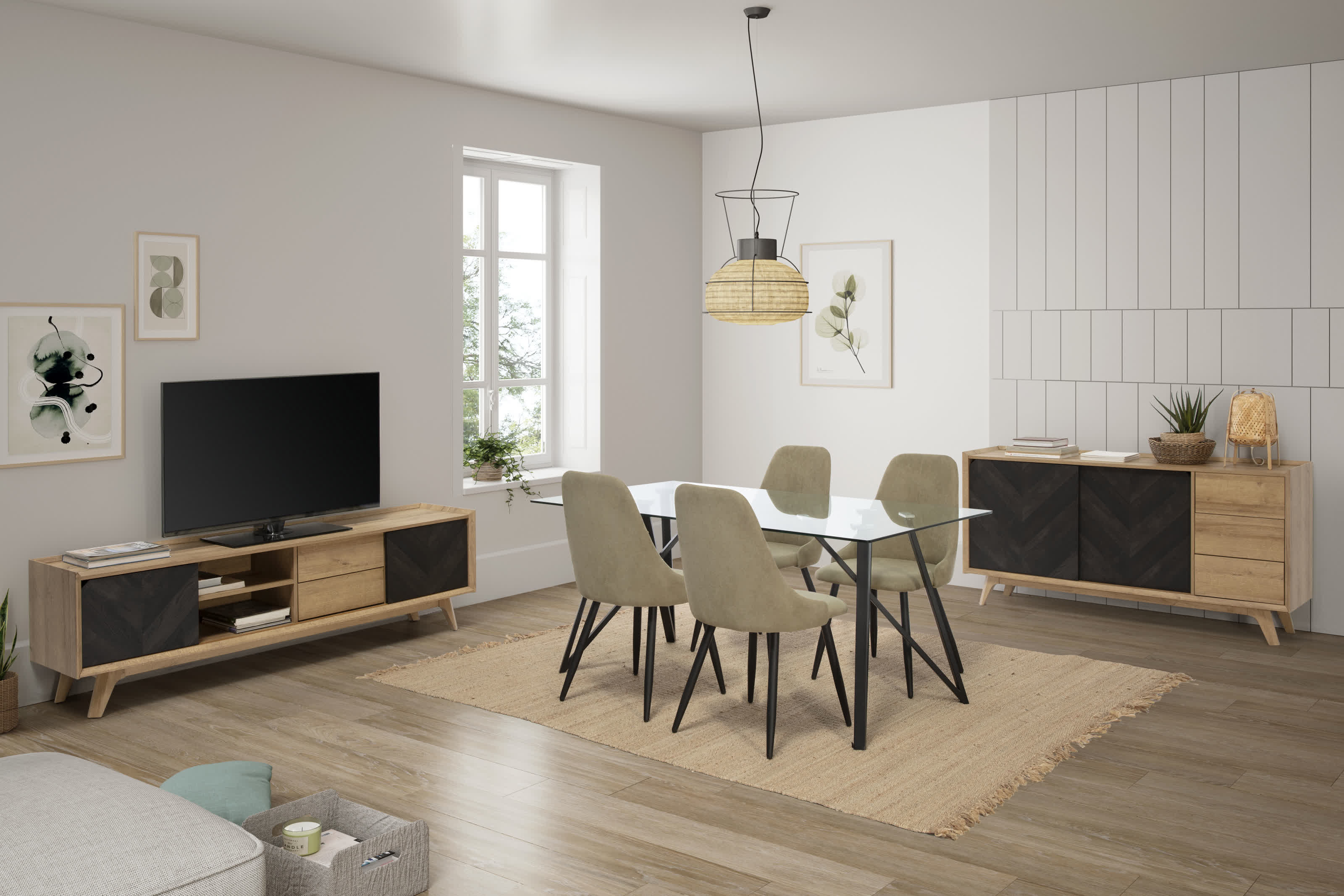 Set di 4 sedie in tessuto e gambe in metallo nero Gabri 44x44 h91 cm