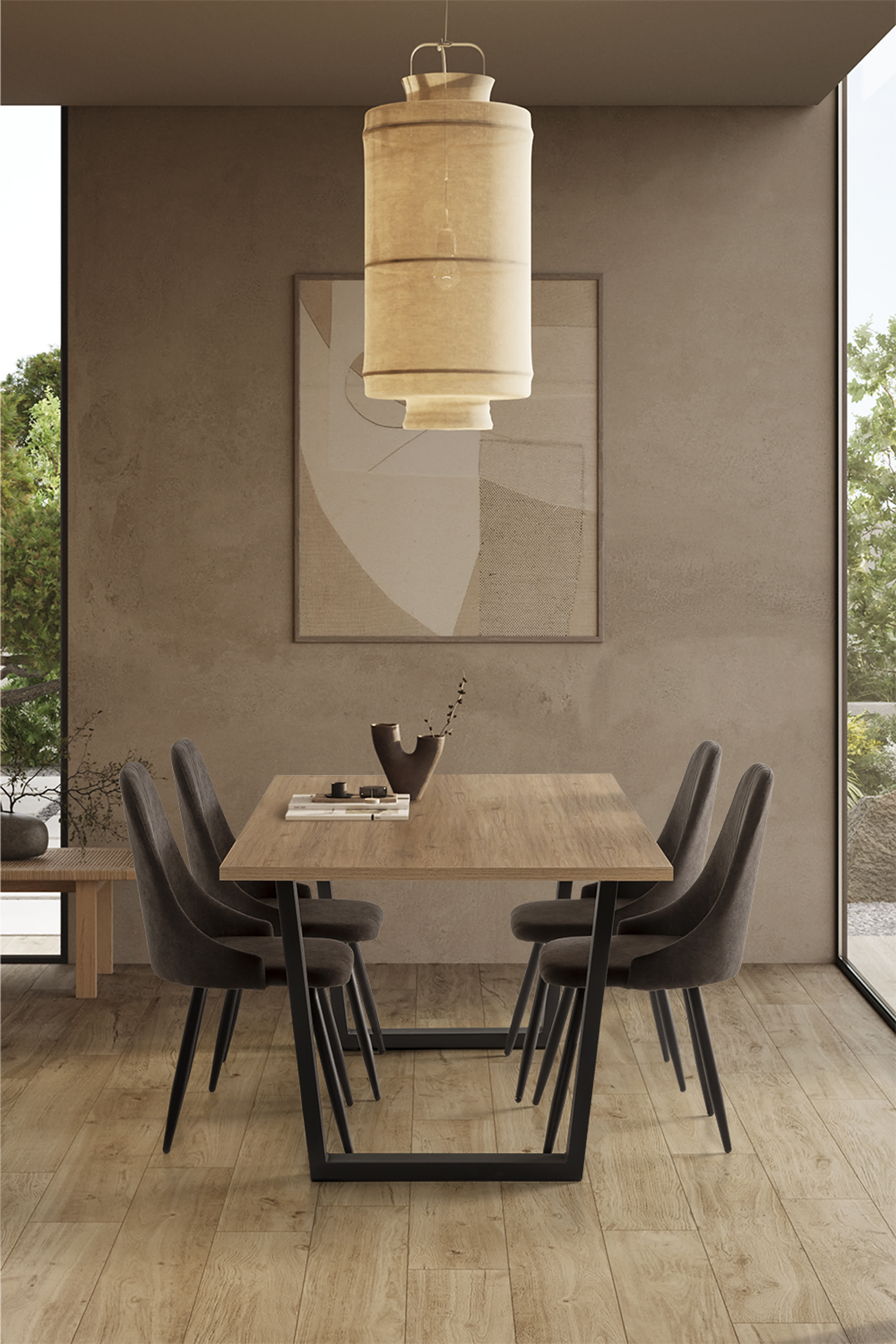 Set di 4 sedie in tessuto e gambe in metallo nero Gabri 44x44 h91 cm