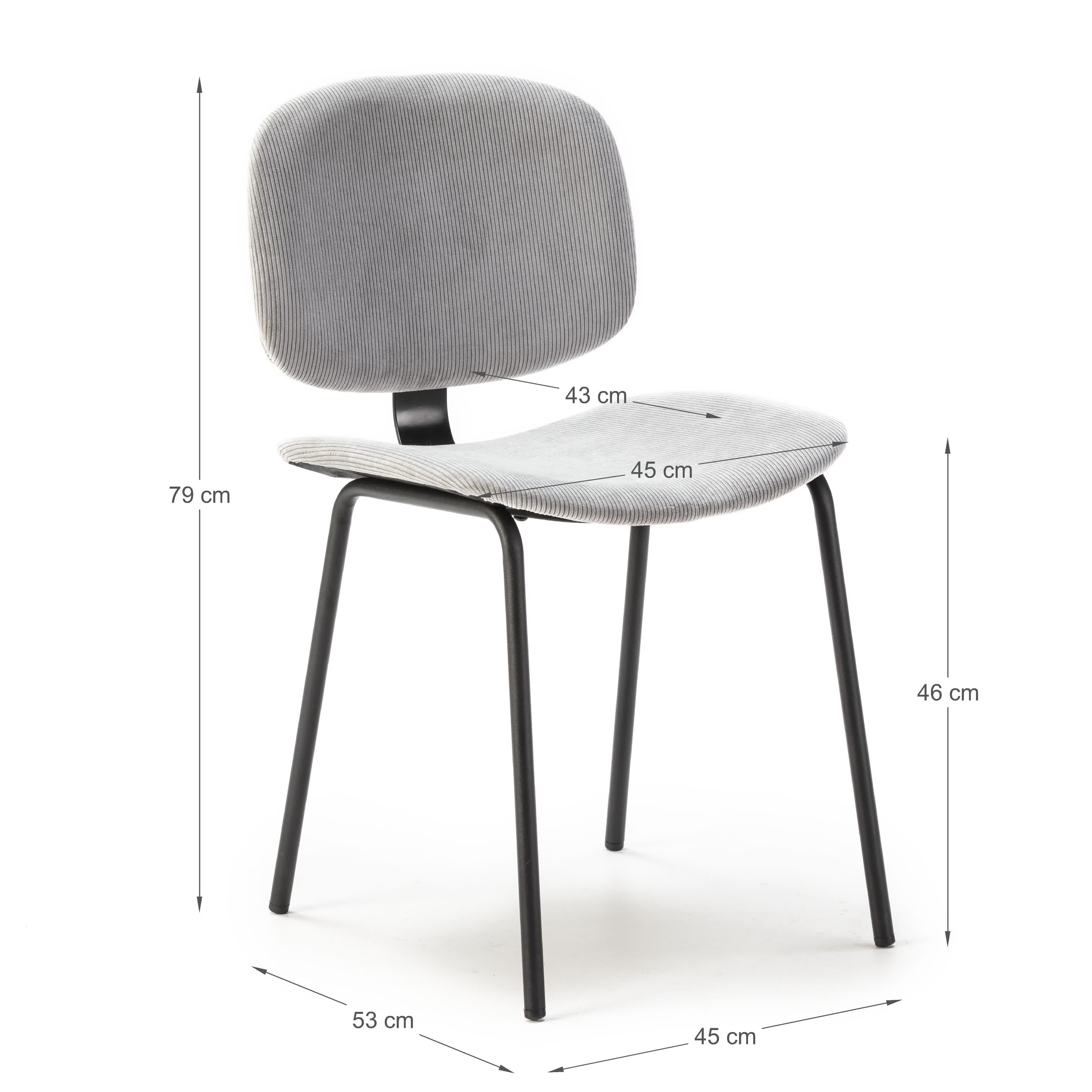 Set di 2 sedie in velluto a coste stile retrò e metallo nero Anna 45x53 h79 cm