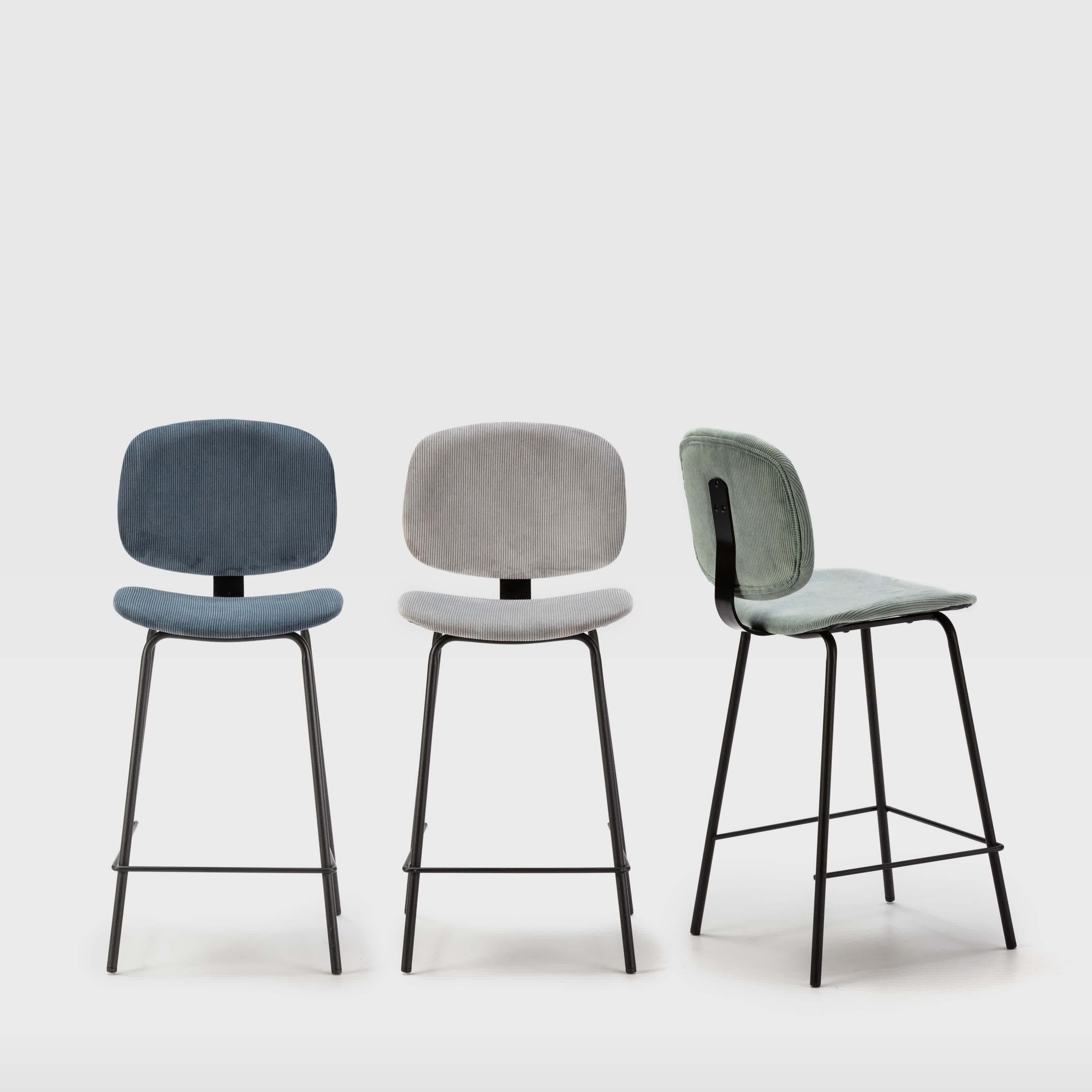 Set di 2 sgabelli in stile retrò in velluto a coste e metallo nero Anna 44x51 h98 cm