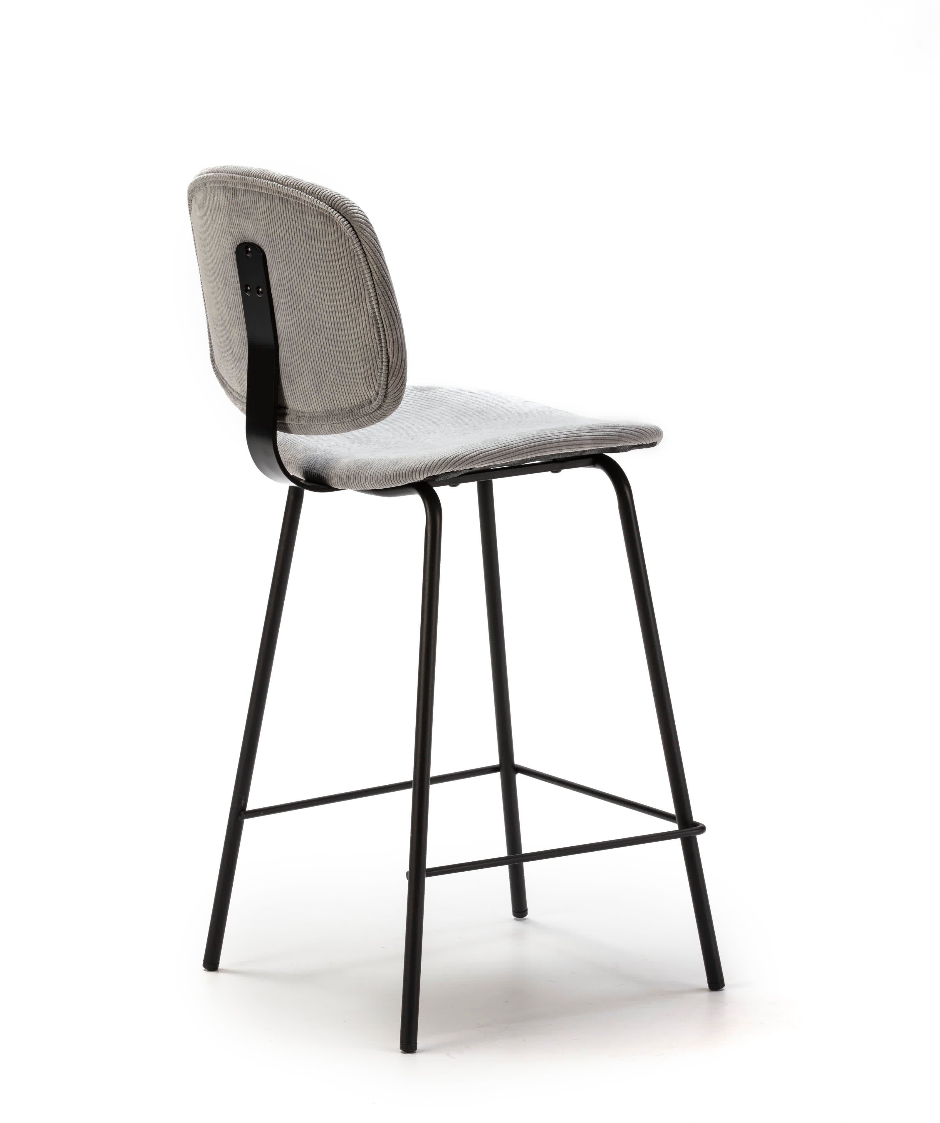 Set di 2 sgabelli in stile retrò in velluto a coste e metallo nero Anna 44x51 h98 cm