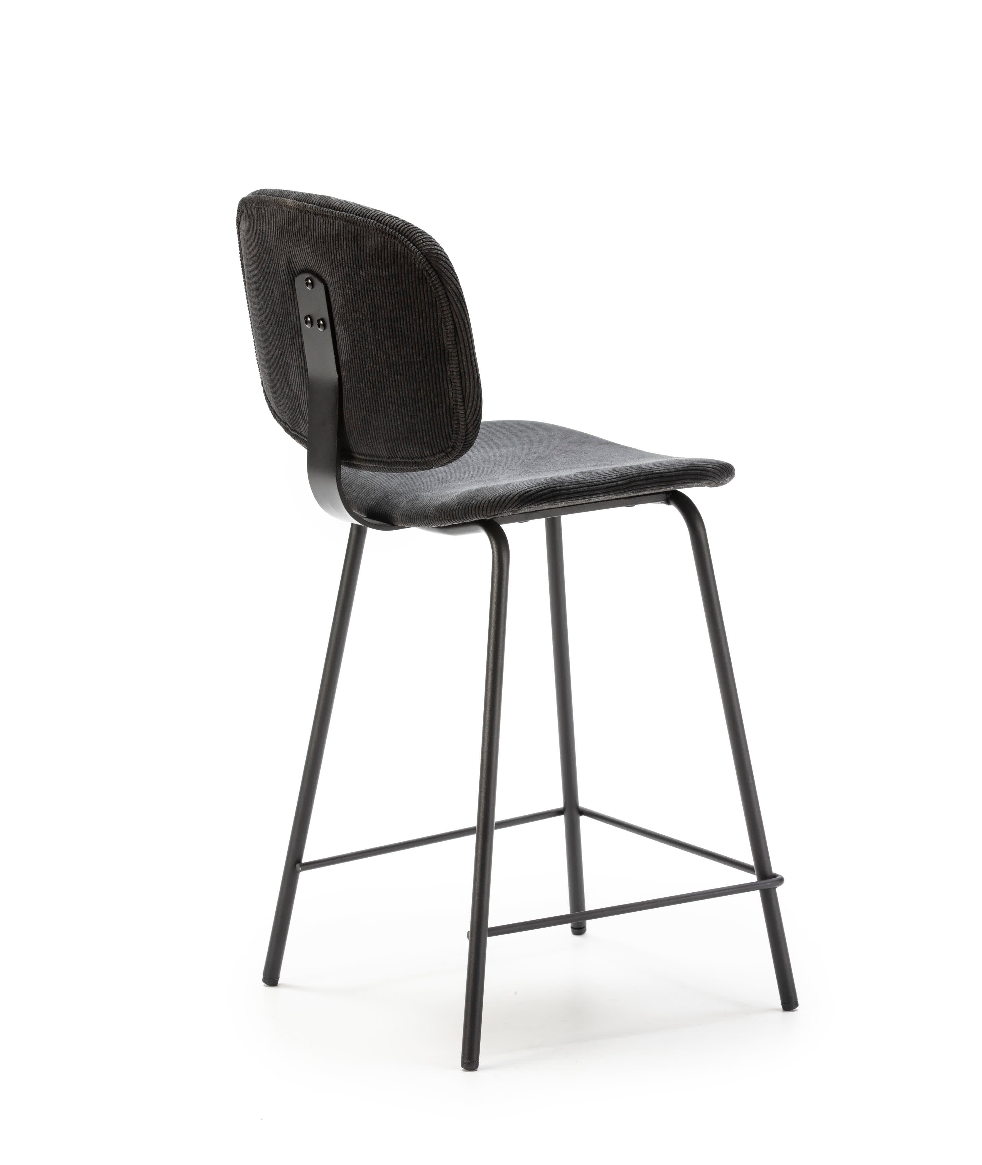 Set di 2 sgabelli in stile retrò in velluto a coste e metallo nero Anna 44x51 h98 cm