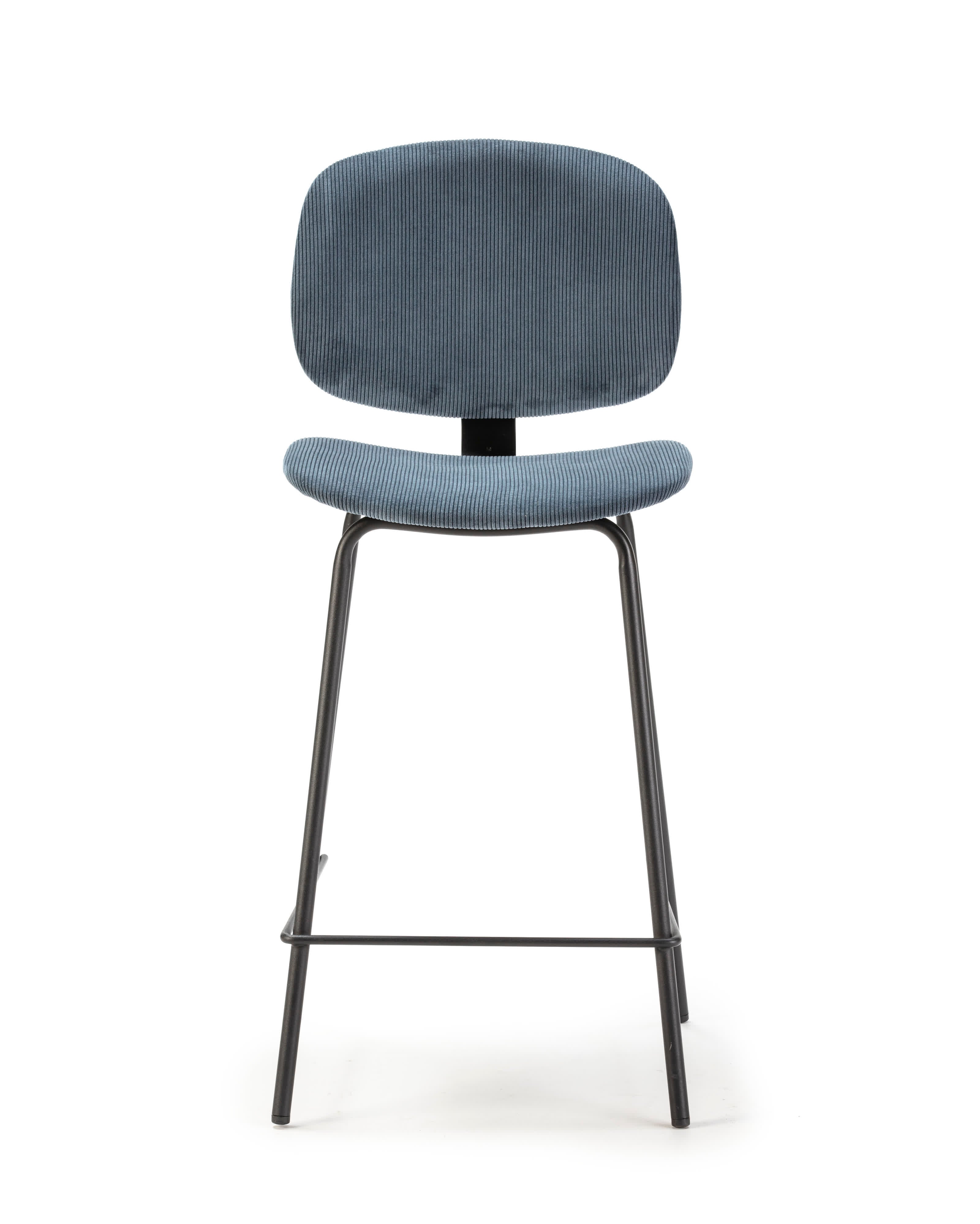 Set di 2 sgabelli in stile retrò in velluto a coste e metallo nero Anna 44x51 h98 cm