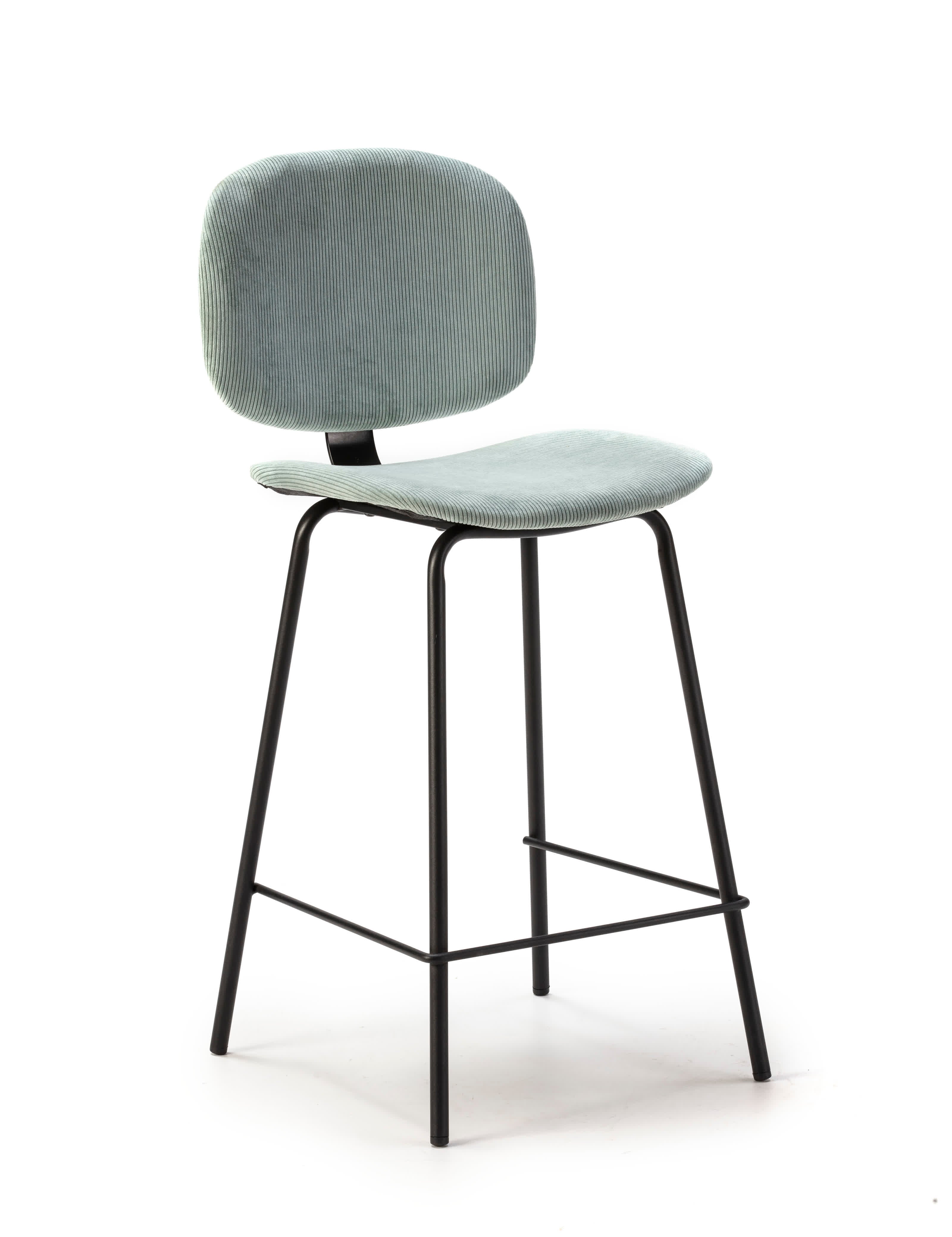 Set di 2 sgabelli in stile retrò in velluto a coste e metallo nero Anna 44x51 h98 cm