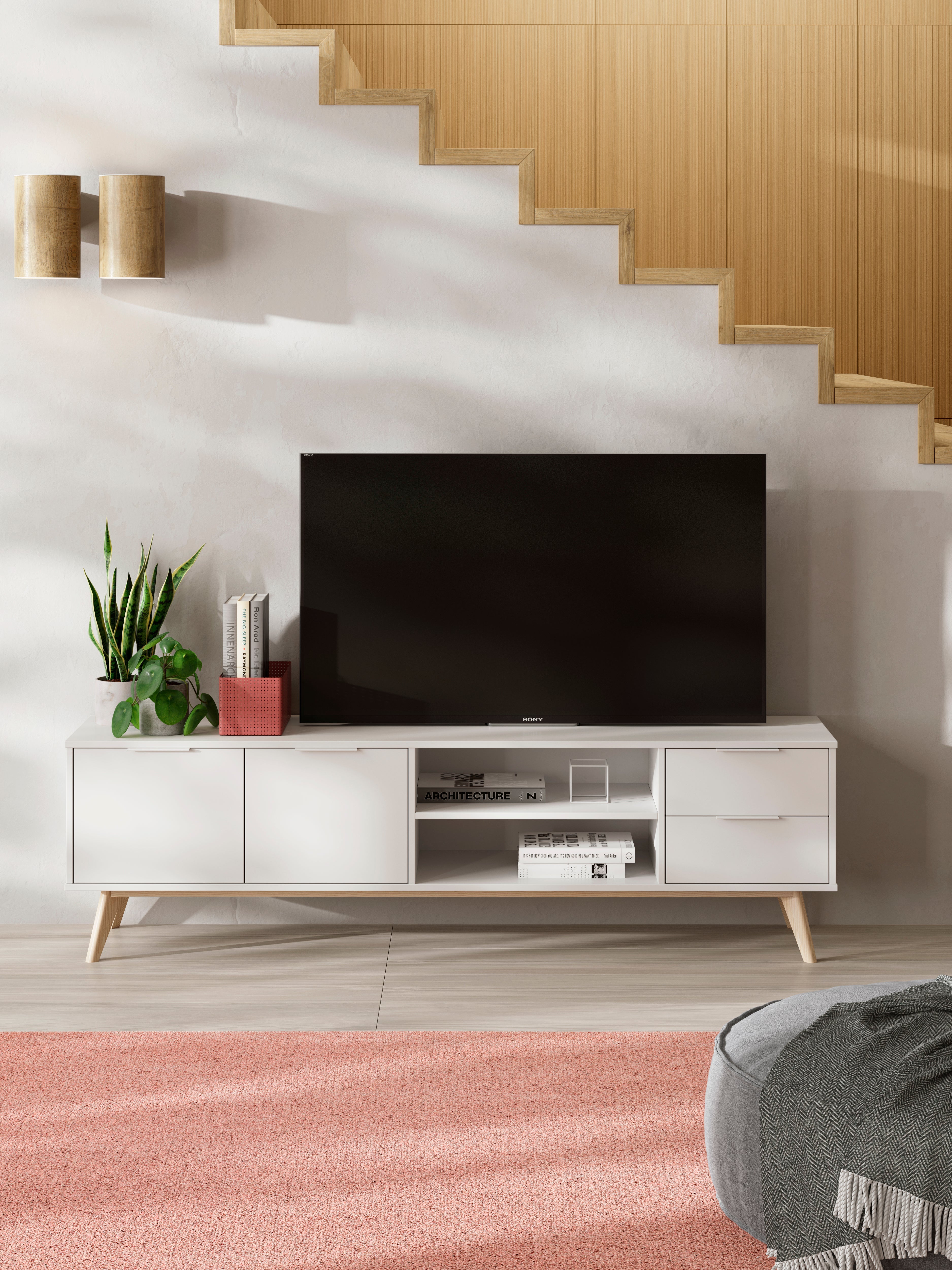 Mobile TV 2 ante e 2 cassetti con ripiani aperti Nordica 180x53 cm