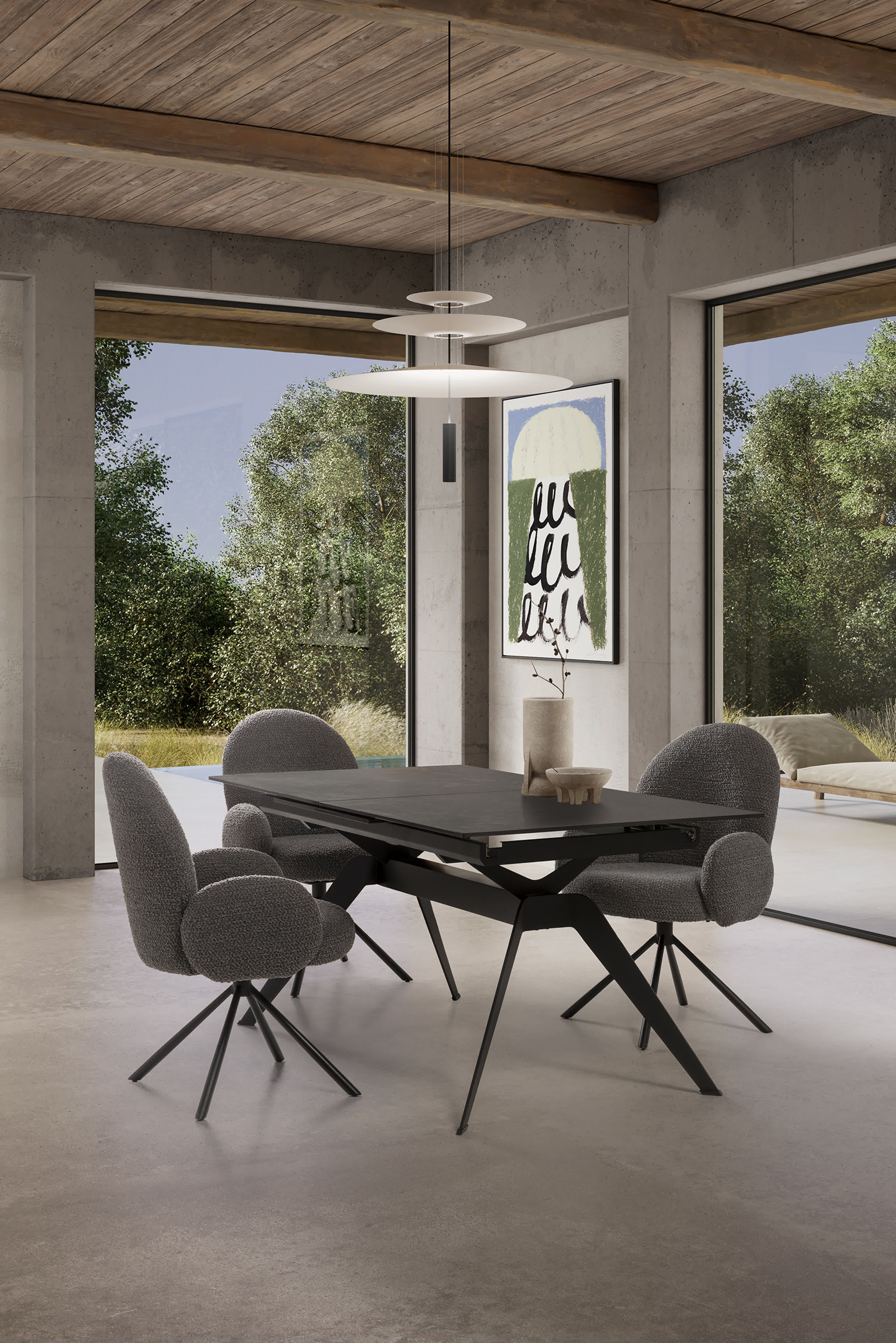 Poltrona girevole in tessuto e gambe in metallo nero Dario 49x46 h91 cm