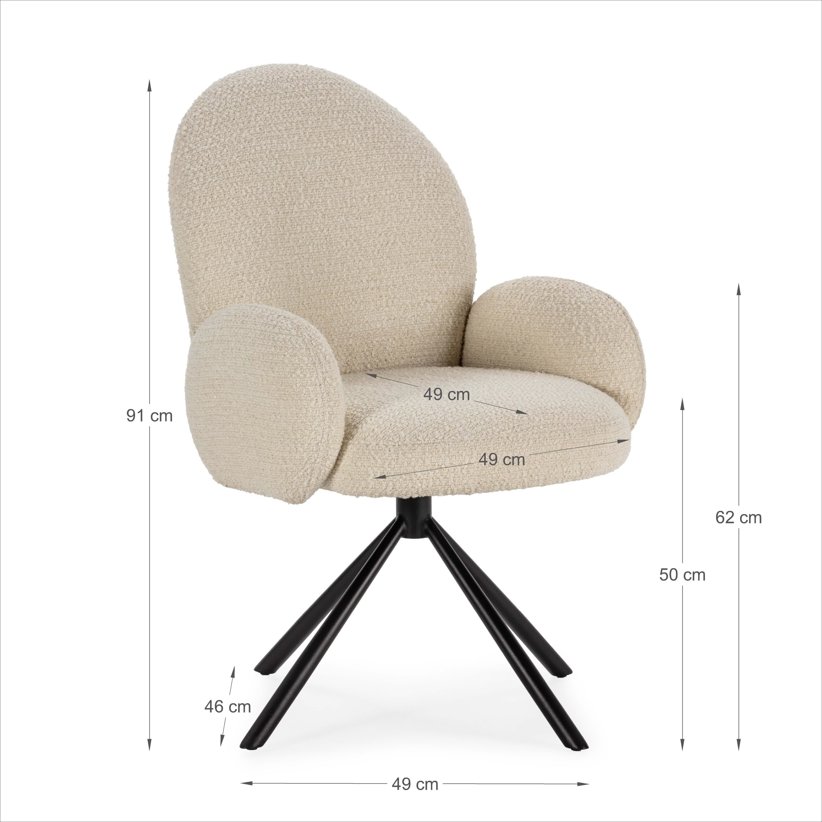 Poltrona girevole in tessuto e gambe in metallo nero Dario 49x46 h91 cm