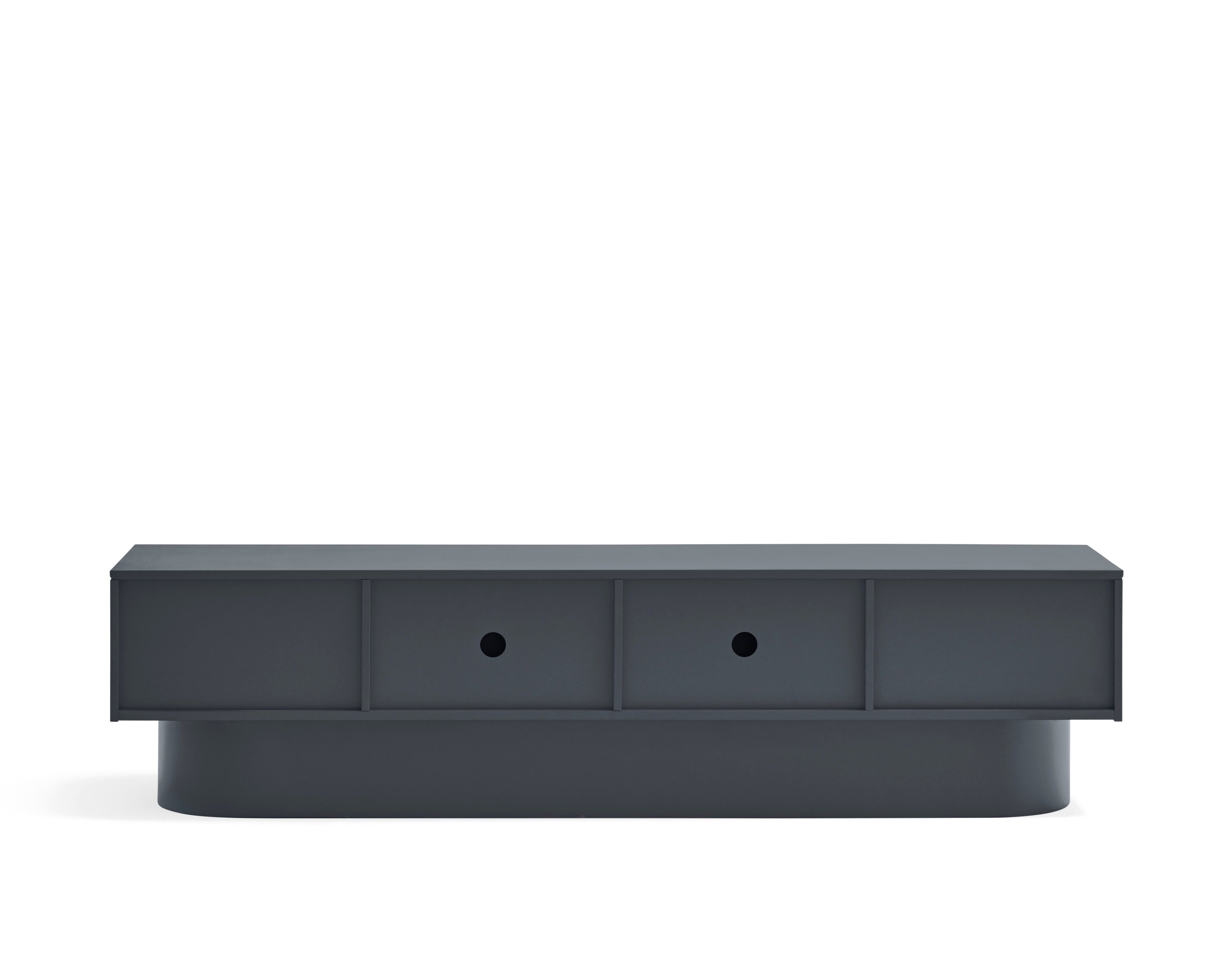 Meuble TV 4 portes 200x45 cm Totem laqué gris anthracite 