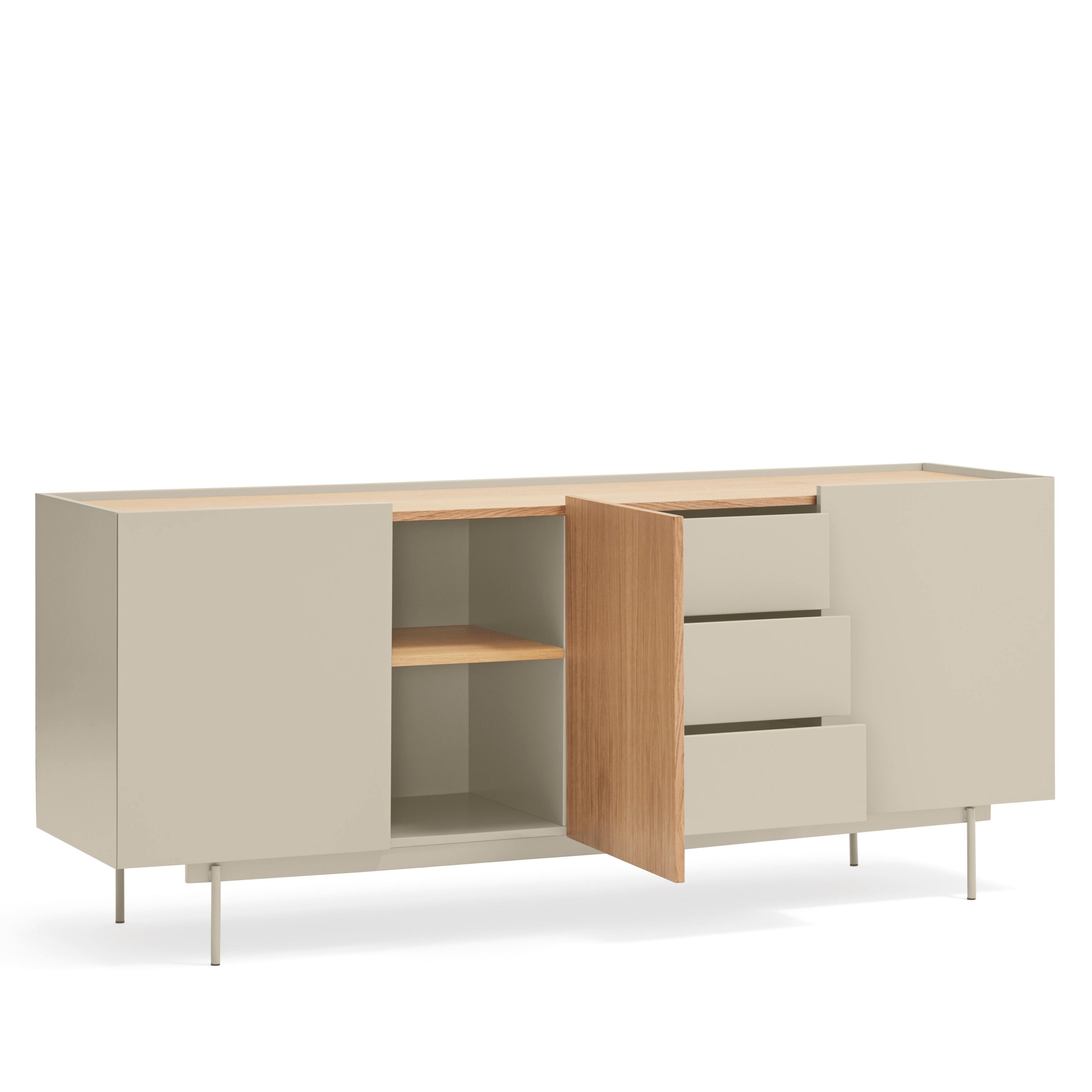 Buffet 3 portes 3 tiroirs 180x78 cm Otto en bois chêne et cachemire 