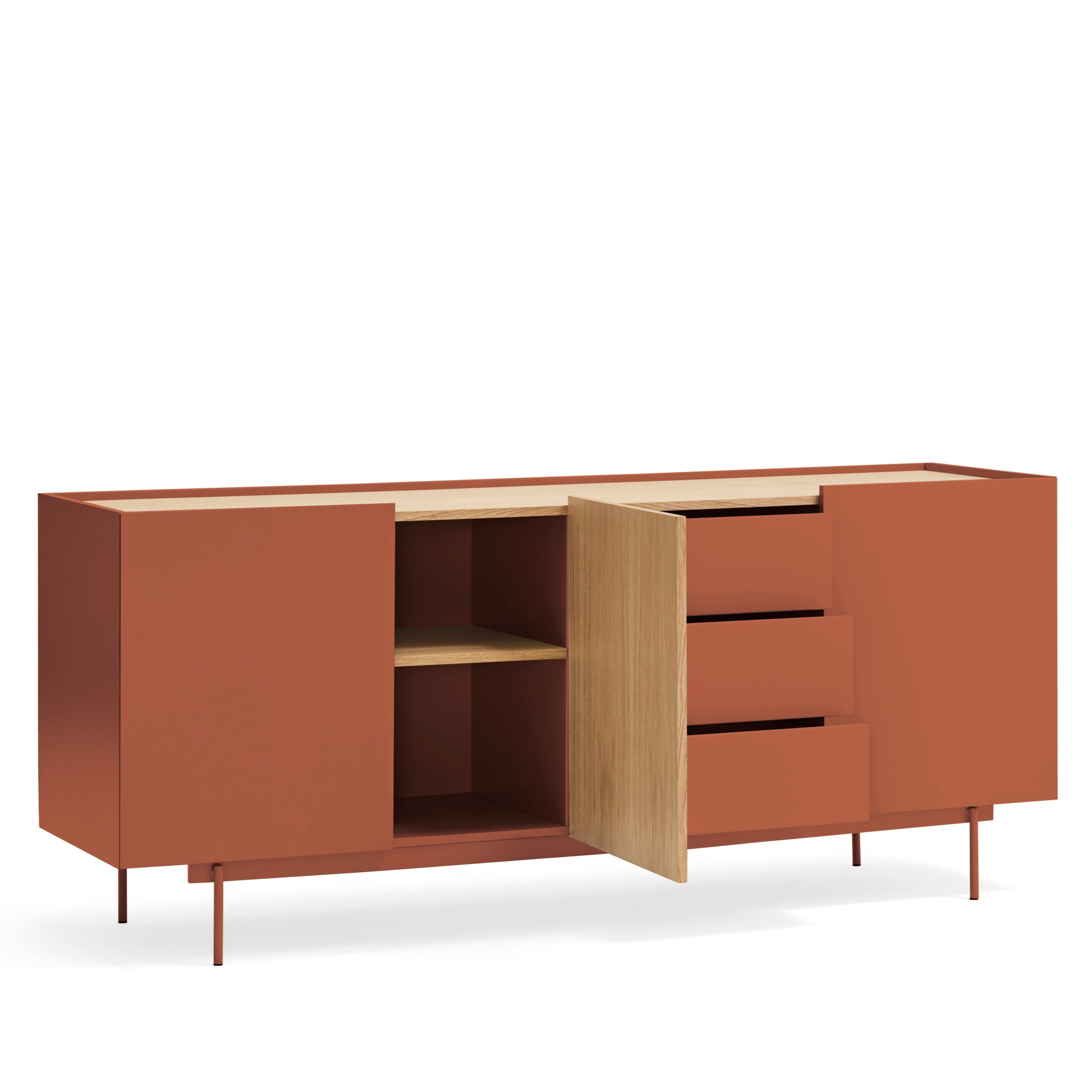 Buffet 3 portes 3 tiroirs 180x78 cm Otto en bois de chêne et terre cuite 